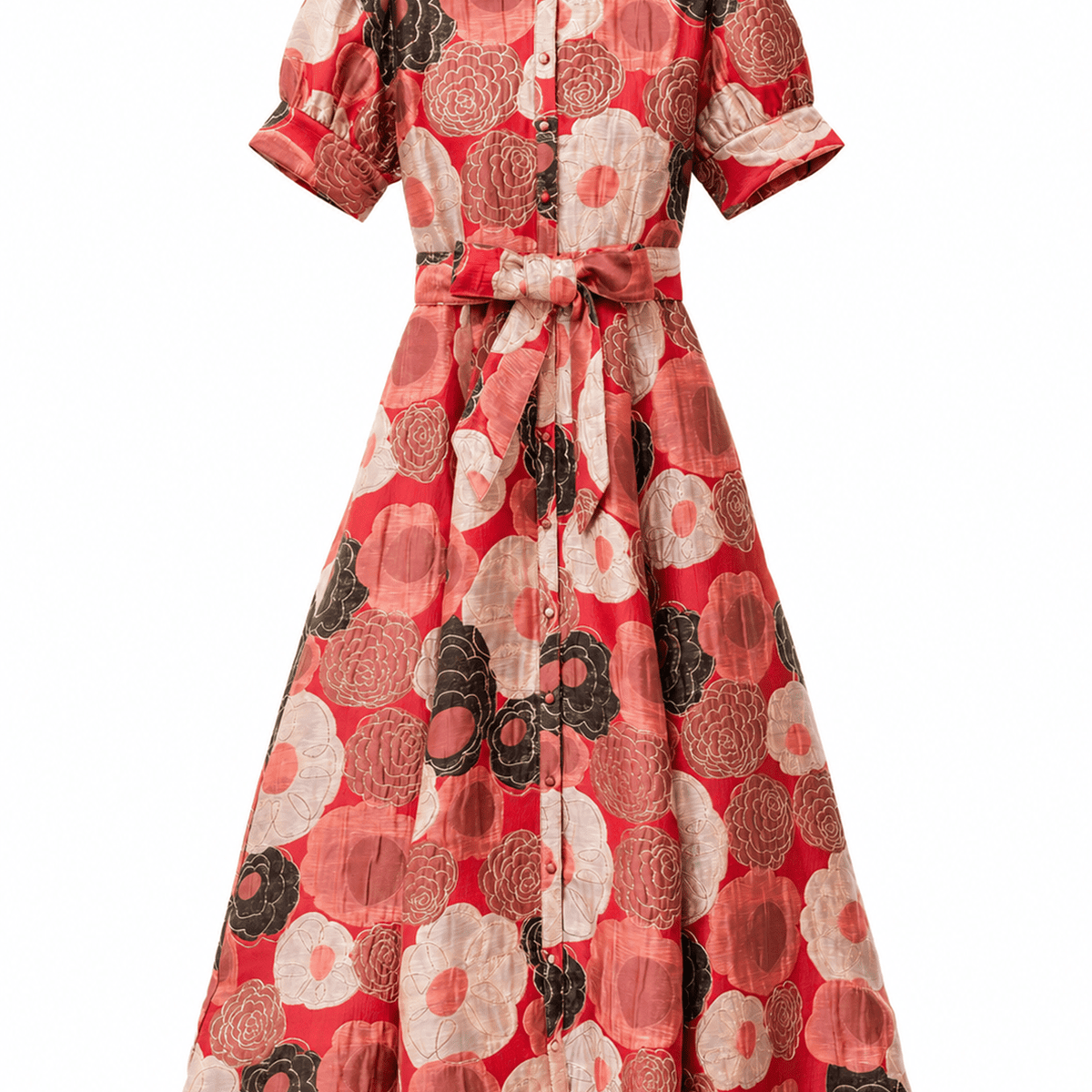 red dress with white flowers Laser-cut organza flower petals mini dress