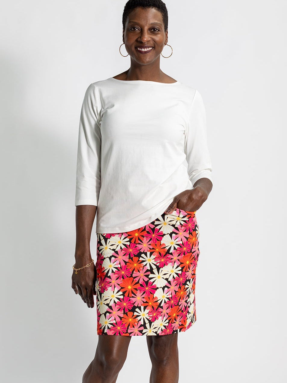 FREYA skirt Asters Pink - Lesley Evers - Bottoms - floral - freya