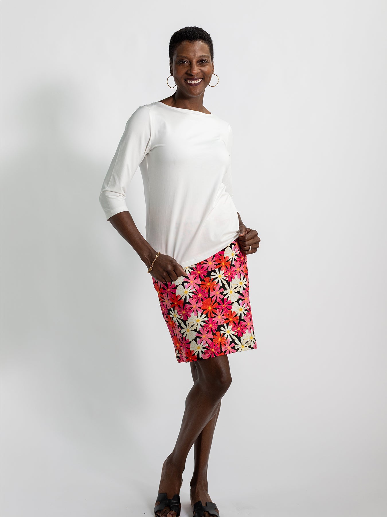 FREYA skirt Asters Pink - Lesley Evers - Bottoms - floral - freya