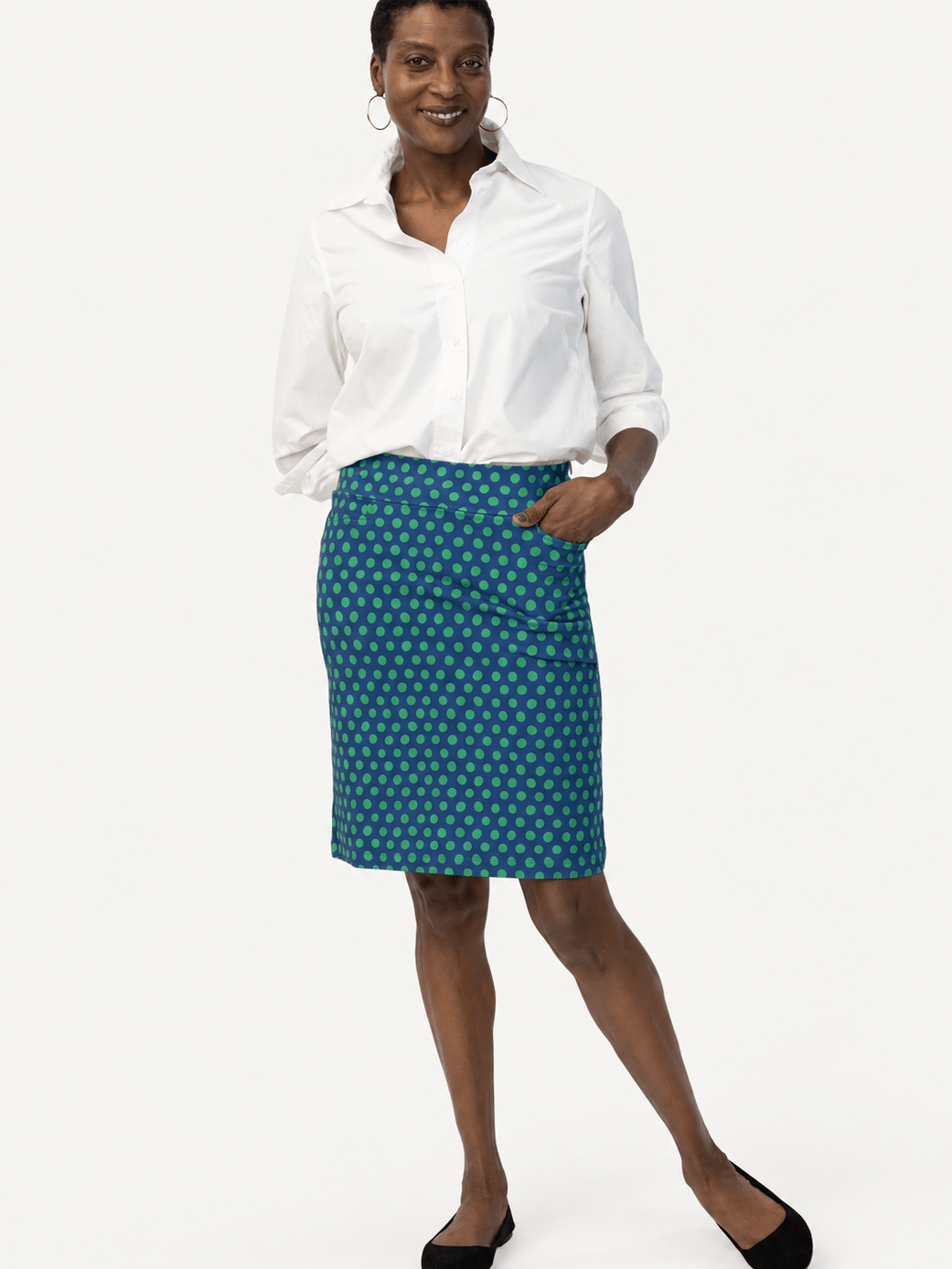 FREYA skirt Polka Dots Navy and Green - Lesley Evers-Bottoms-floral-freya