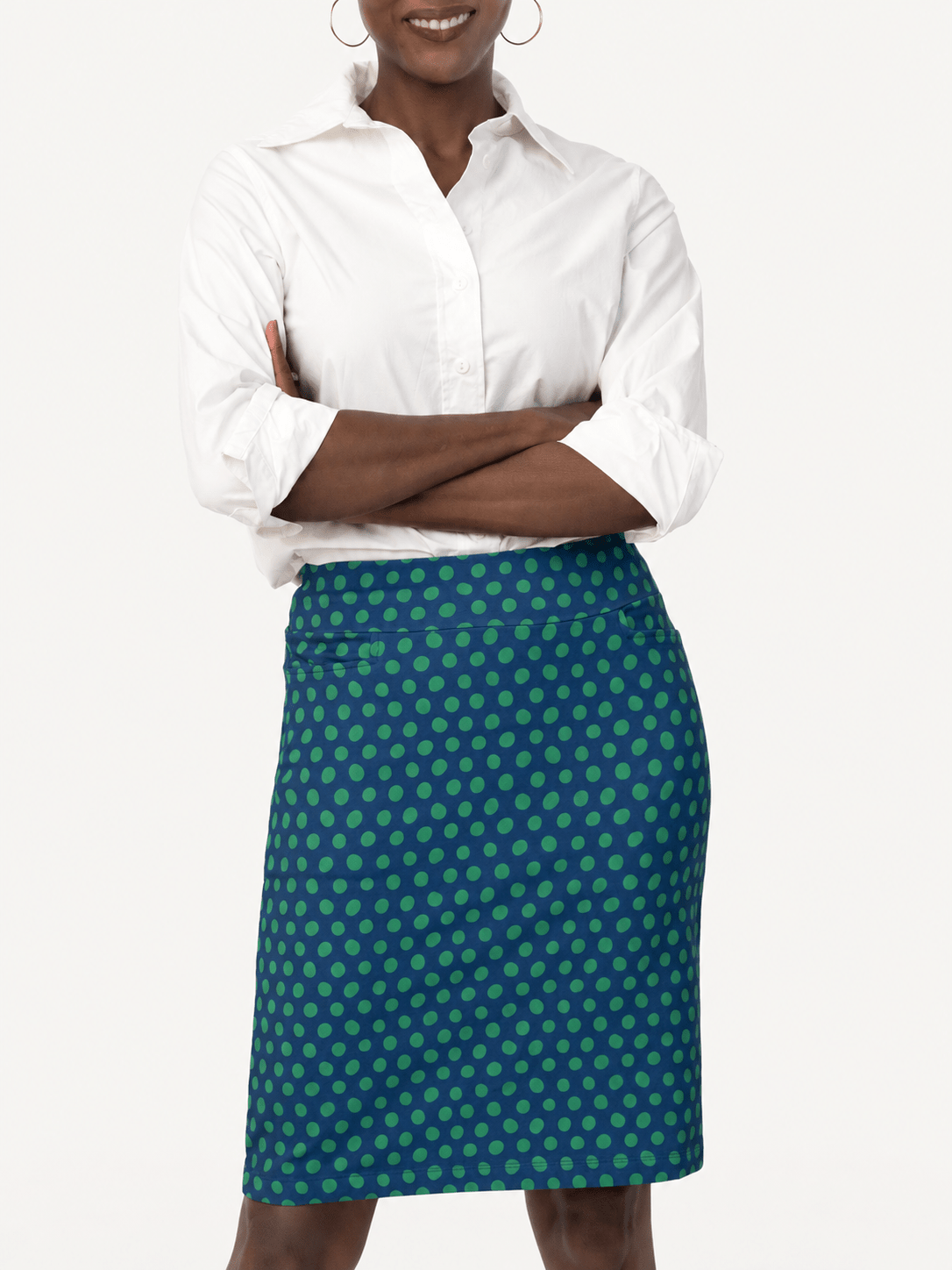 FREYA skirt Polka Dots Navy and Green - Lesley Evers-Bottoms-floral-freya