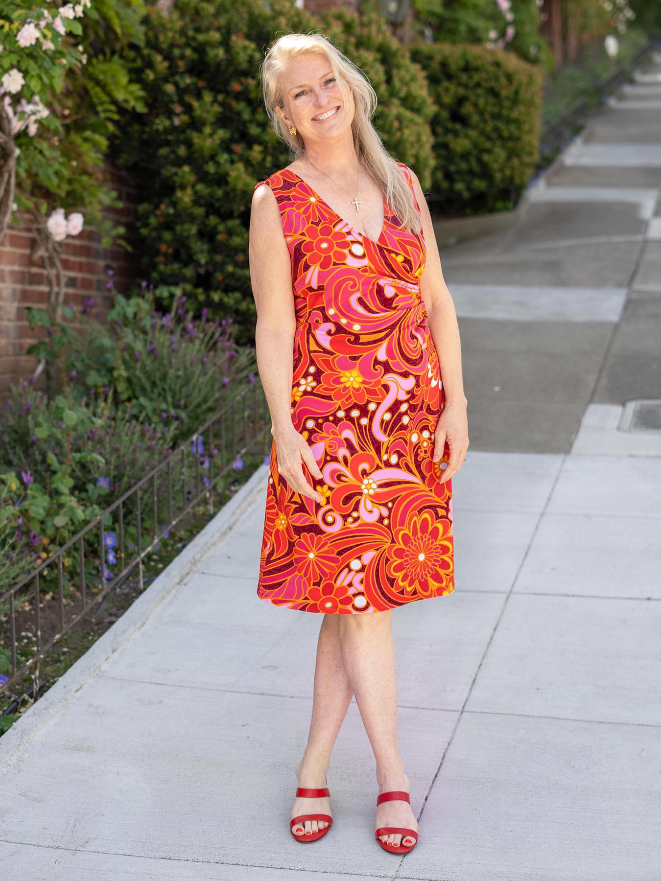 GINA dress Flowerland Pink - Lesley Evers - cotton dress - Dress - faux wrap