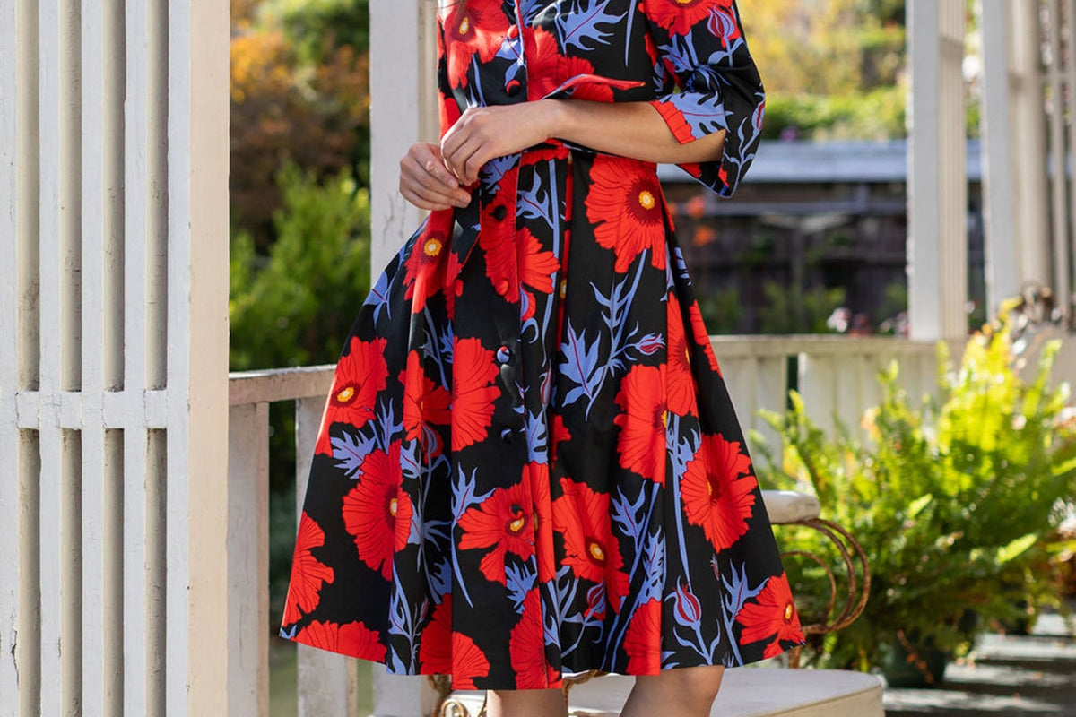 GRACE dress Tree Poppy Red - Lesley Evers-Dress-Grace-Shop