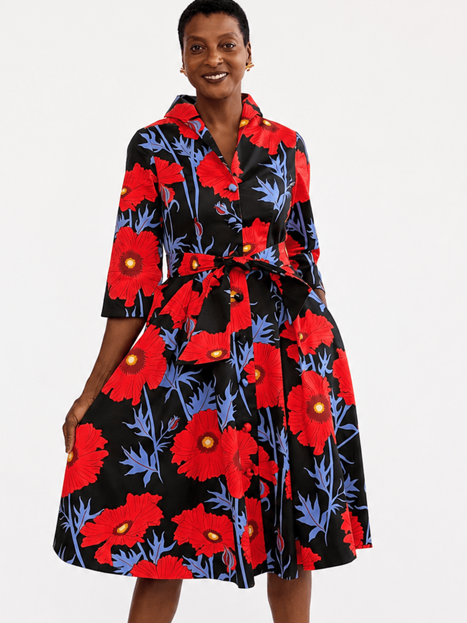 GRACE dress Tree Poppy Red - Lesley Evers-Dress-Grace-Shop
