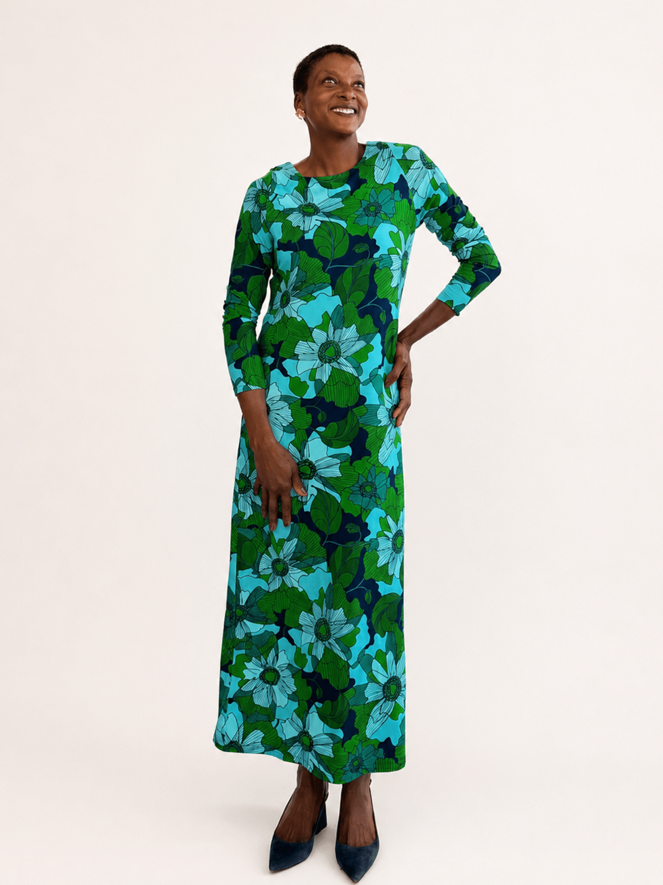 HARLOW dress Wild Bloom Navy - Lesley Evers-Dress-formal-Shop