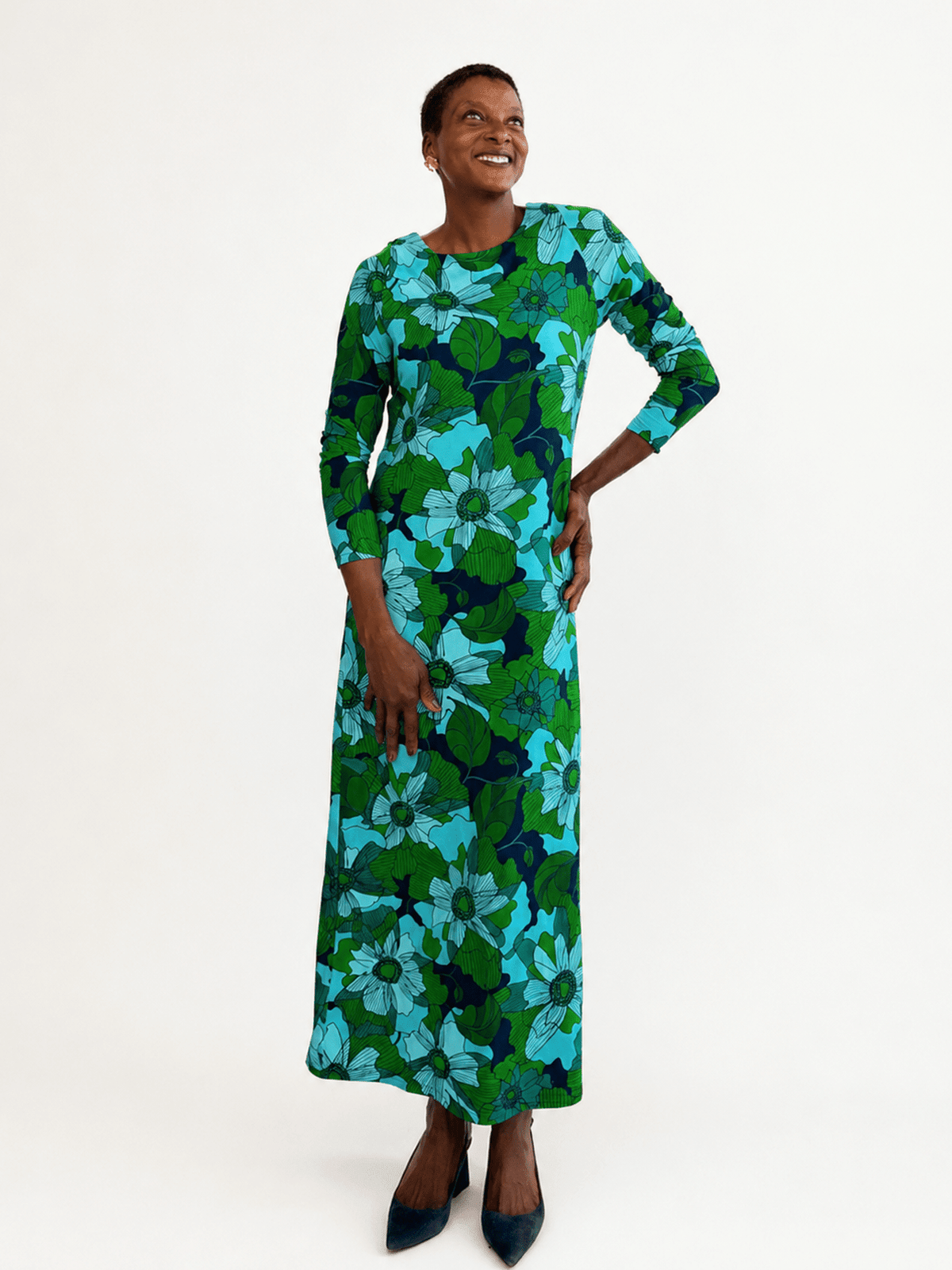 HARLOW dress Wild Bloom Navy - Lesley Evers-Dress-formal-Shop