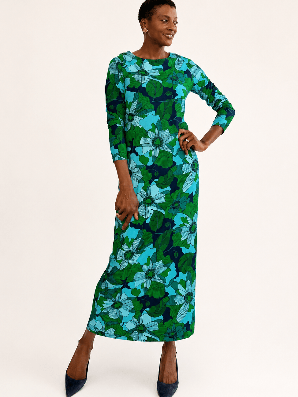 HARLOW dress Wild Bloom Navy - Lesley Evers-Dress-formal-Shop