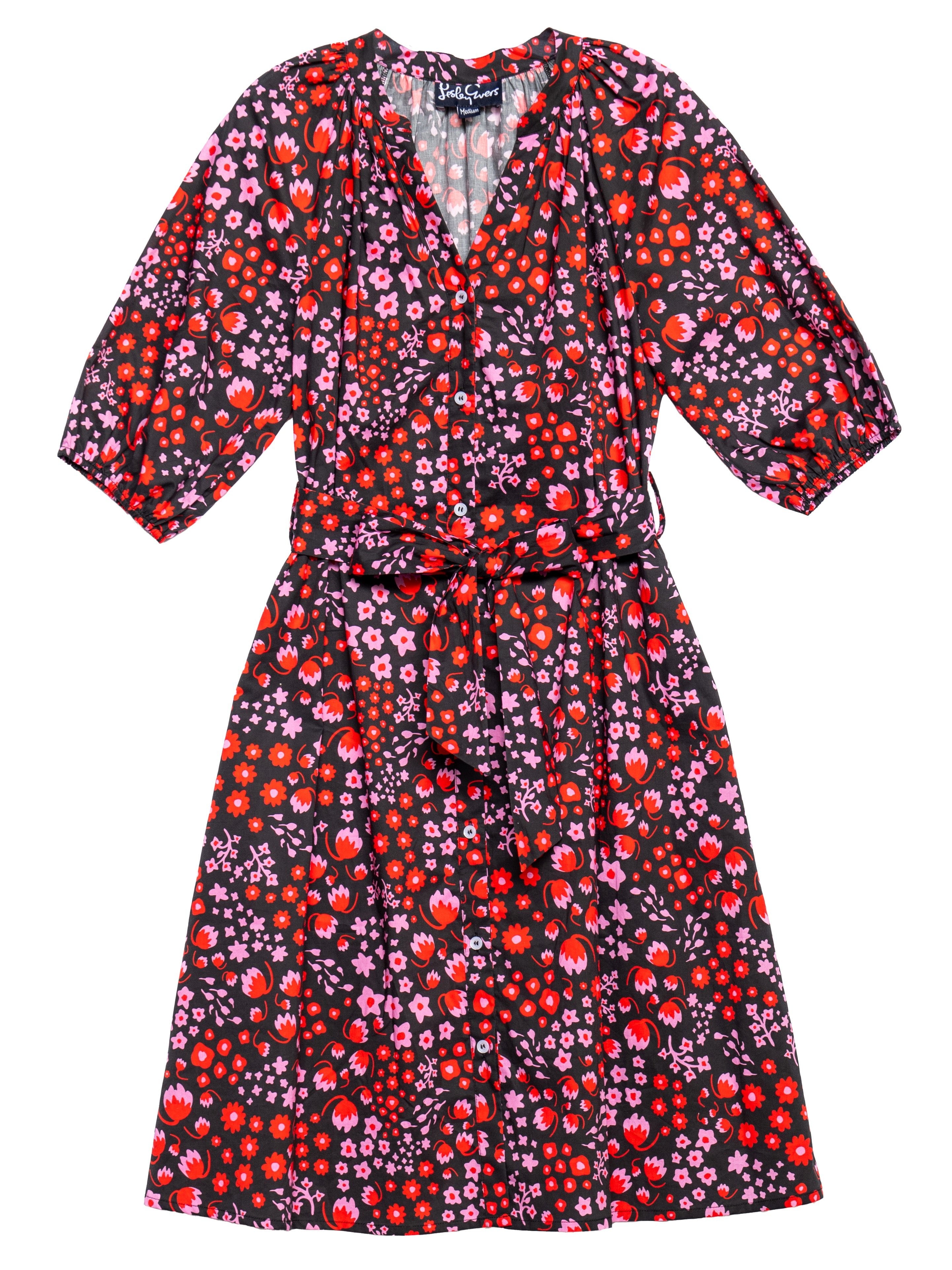 HARRIET dress Blossom Breeze Red - Lesley Evers-navy and white-scoops-Shop