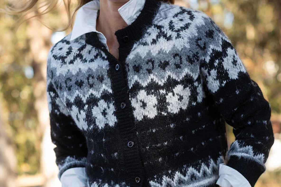 HAZEL fair isle cardigan Black - Lesley Evers-cardigan-dinner with friends-emma