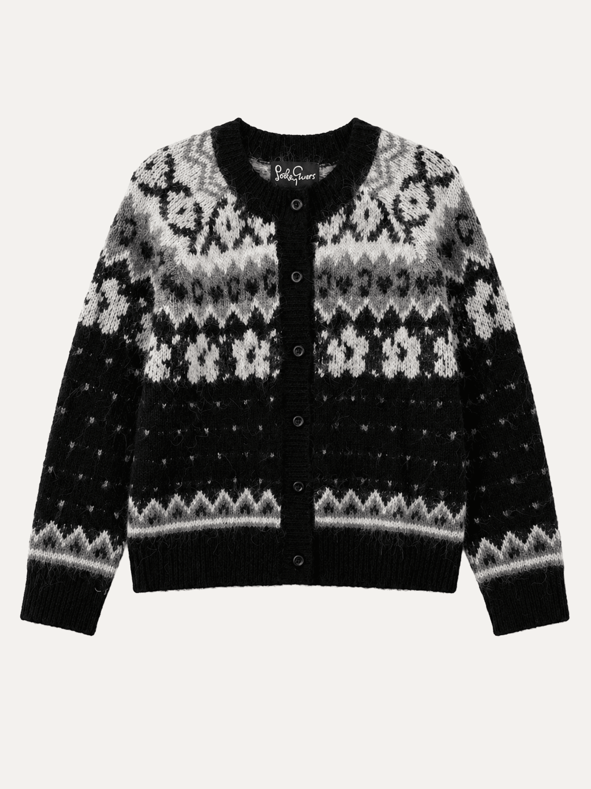 HAZEL Fair Isle cardigan Black - Lesley Evers-cardigan-dinner with friends-emma