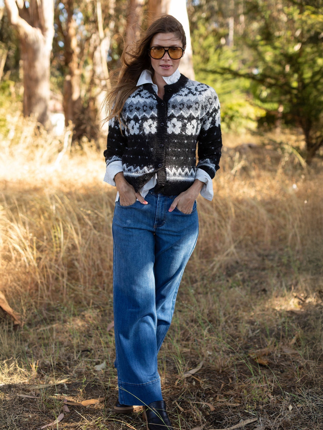 HAZEL fair isle cardigan Black - Lesley Evers-cardigan-dinner with friends-emma