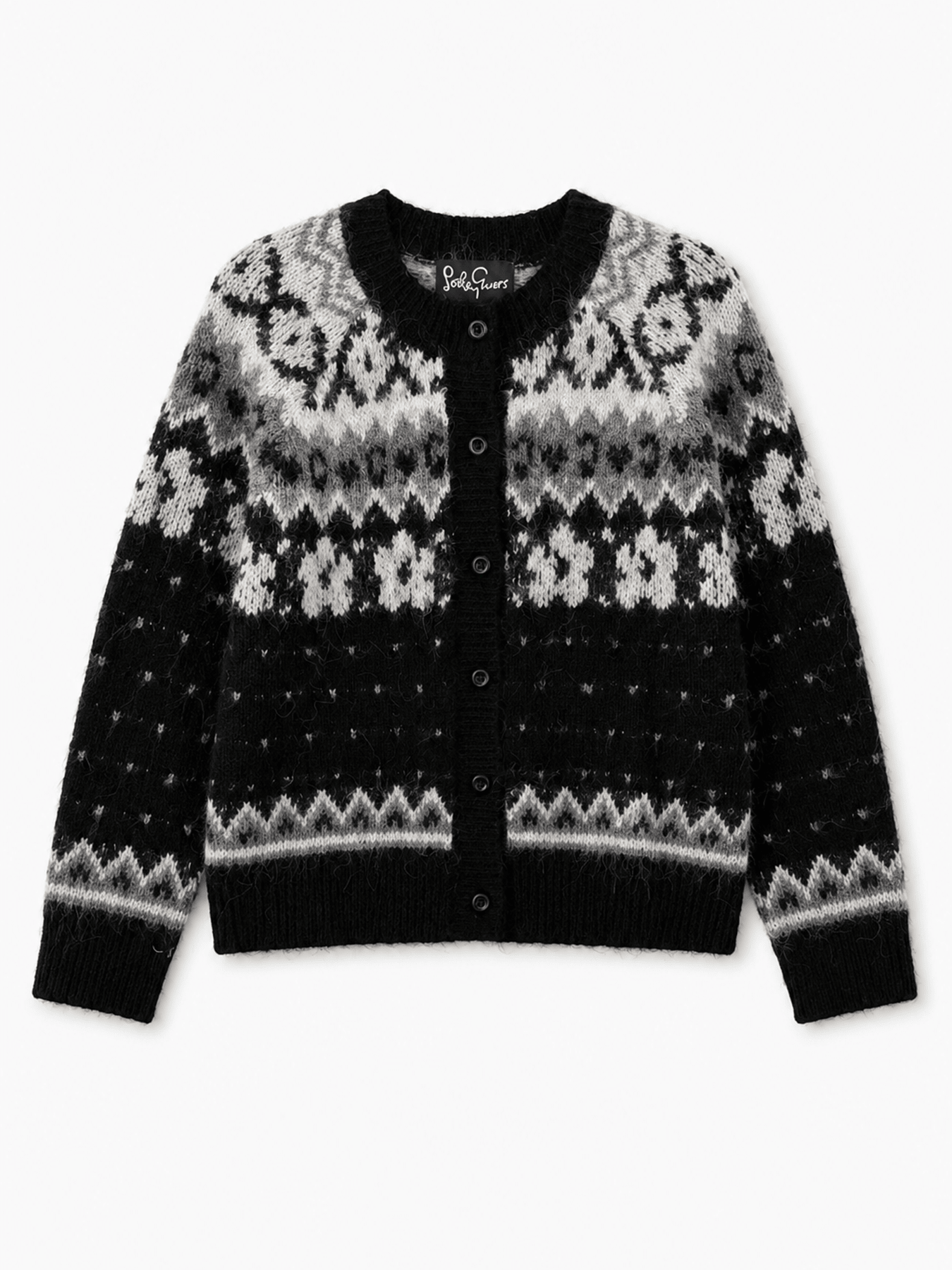 HAZEL fair isle cardigan Black - Lesley Evers-cardigan-dinner with friends-emma