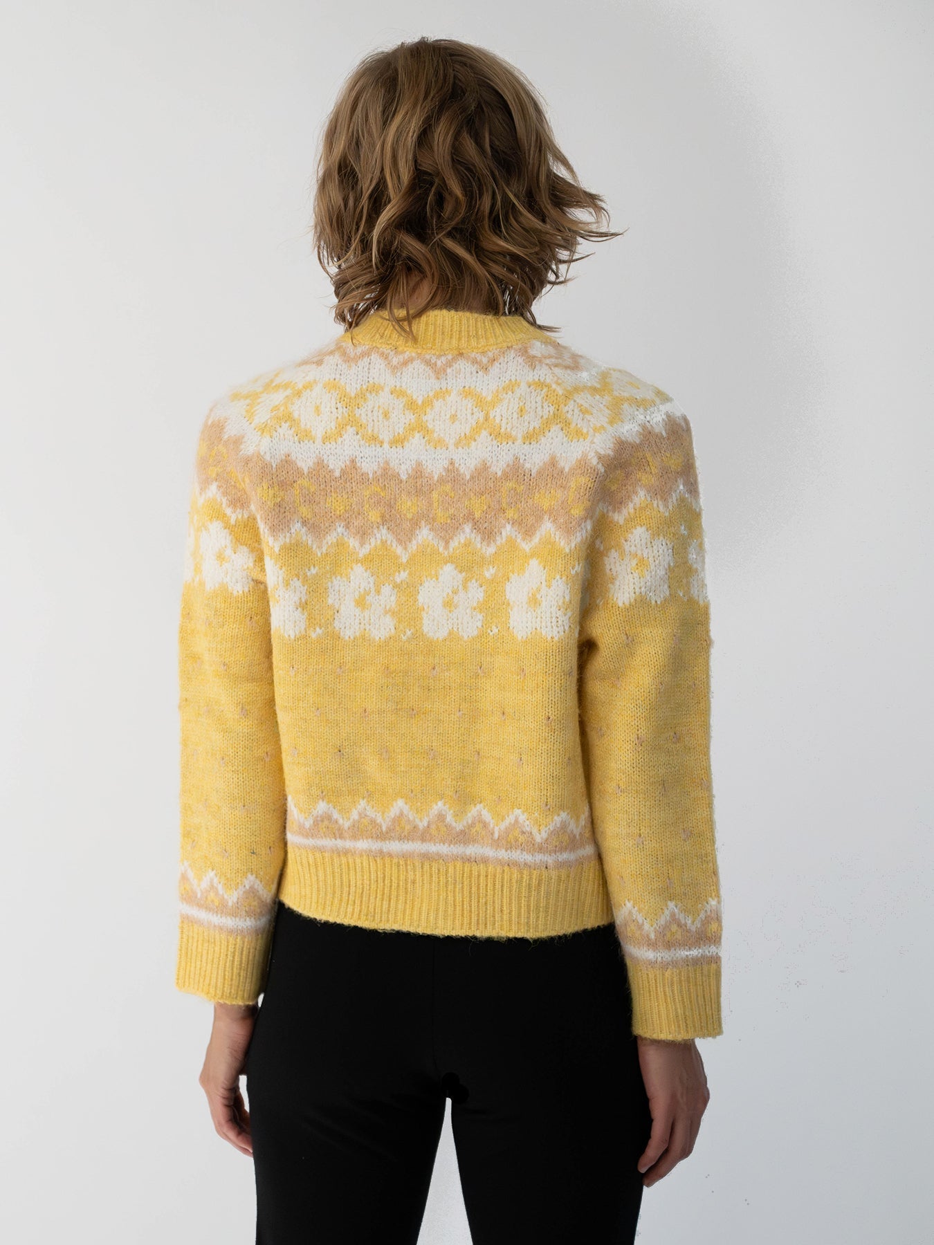 HAZEL Fair Isle cardigan Yellow - Lesley Evers-cardigan-dinner with friends-emma