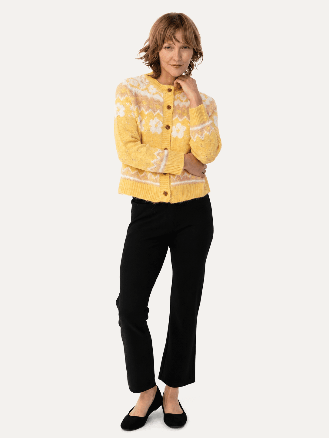 HAZEL Fair Isle cardigan Yellow - Lesley Evers-cardigan-dinner with friends-emma