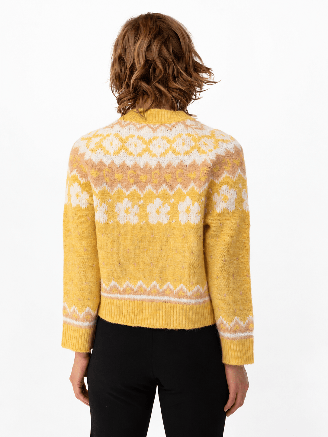 HAZEL Fair Isle cardigan Yellow - Lesley Evers-cardigan-dinner with friends-emma