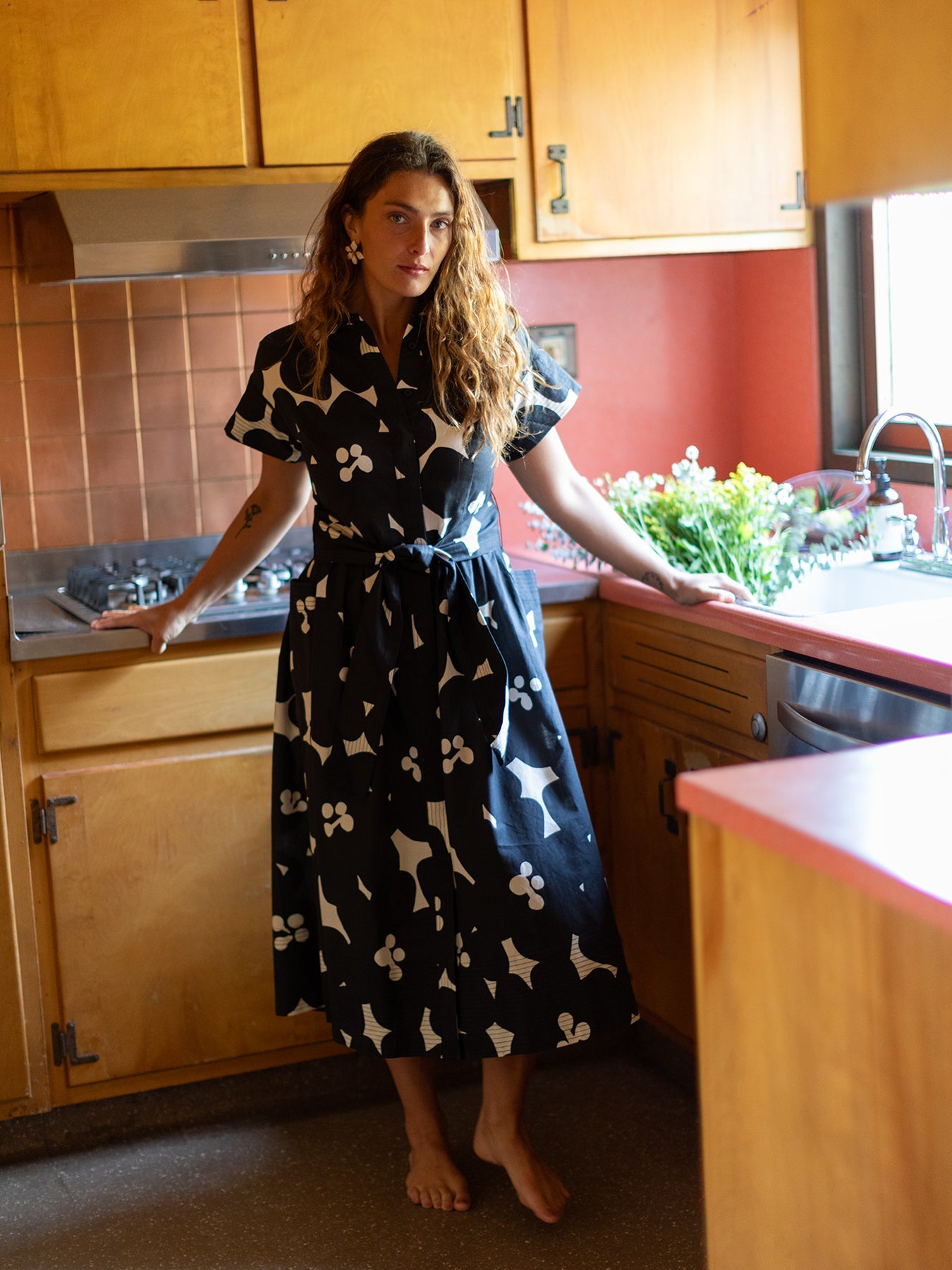 HEIDI dress Jumbo Blooms Black & Ivory - Lesley Evers - cotton dress - Dress - Printed Dress