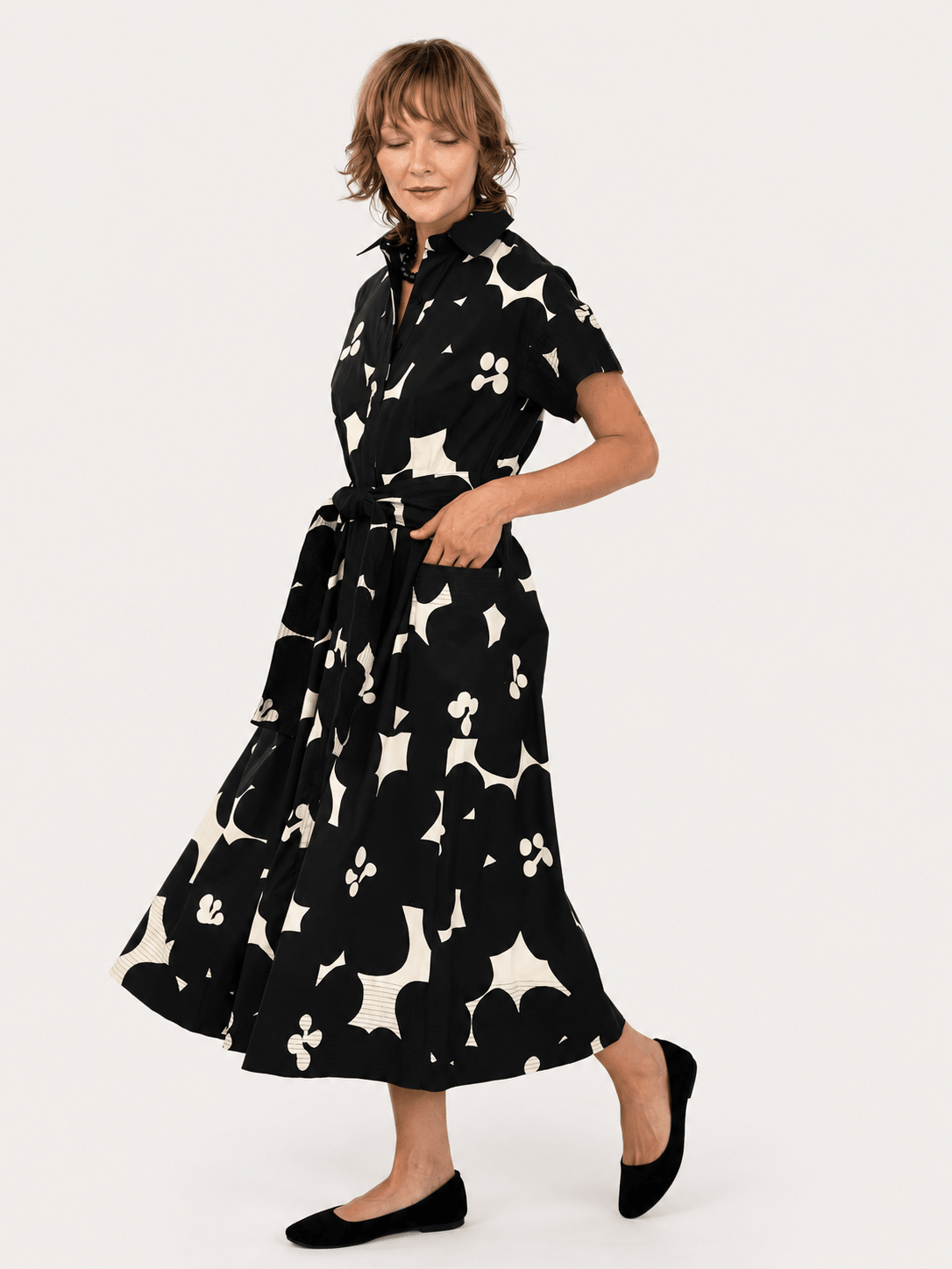 HEIDI dress Jumbo Blooms Black & Ivory - Lesley Evers-cotton dress-Dress-heidi