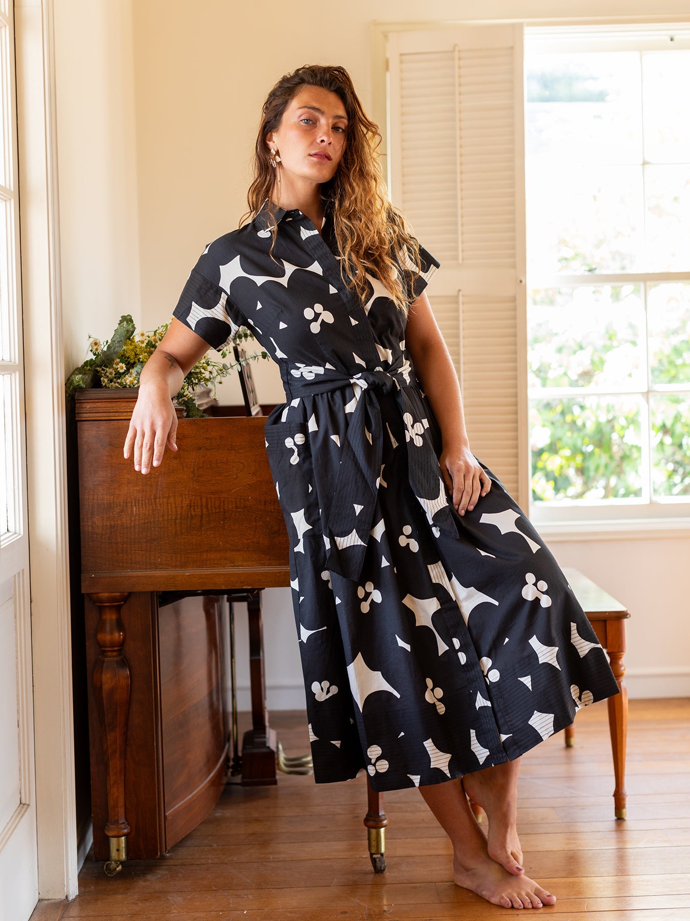 HEIDI dress Jumbo Blooms Black & Ivory - Lesley Evers - cotton dress - Dress - Printed Dress