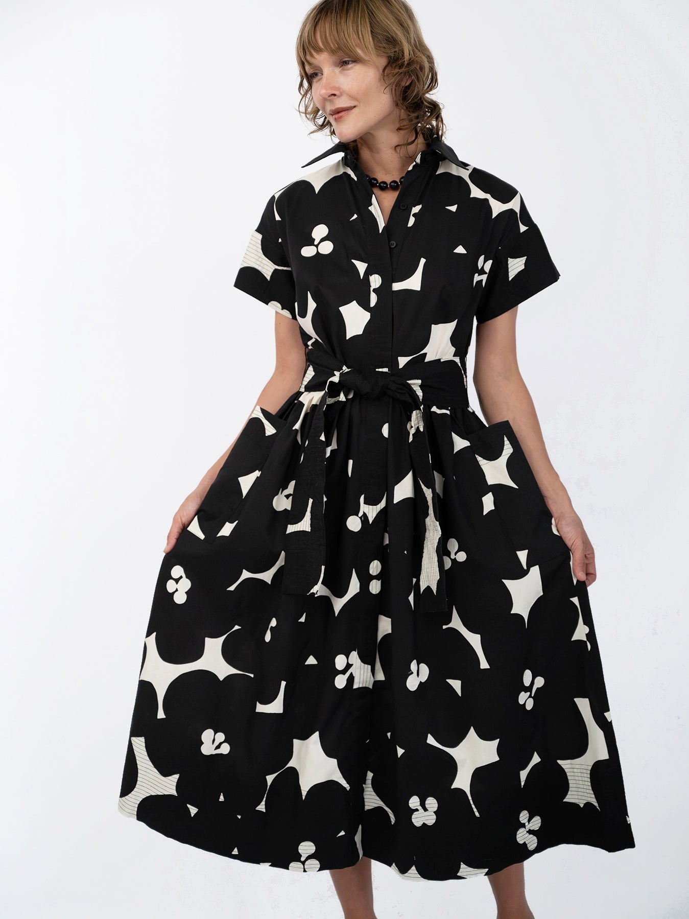 HEIDI dress Jumbo Blooms Black & Ivory - Lesley Evers-cotton dress-Dress-heidi