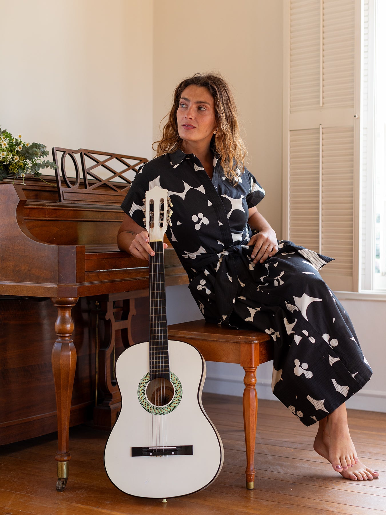 HEIDI dress Jumbo Blooms Black & Ivory - Lesley Evers - cotton dress - Dress - Printed Dress