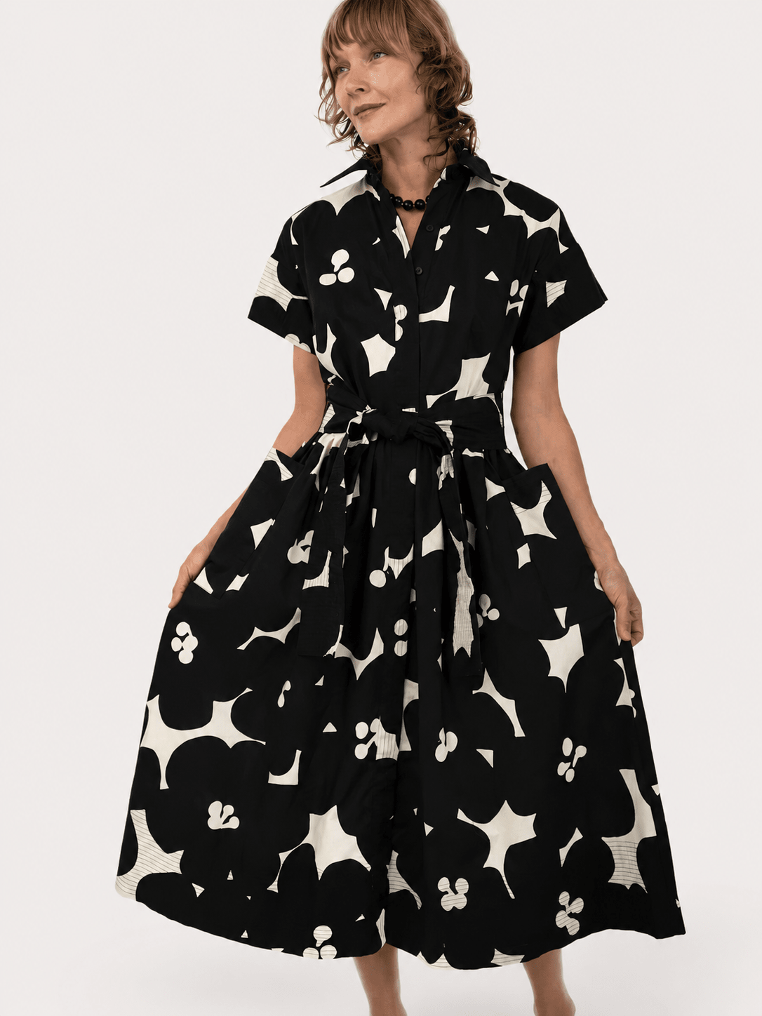 HEIDI dress Jumbo Blooms Black & Ivory - Lesley Evers-cotton dress-Dress-heidi