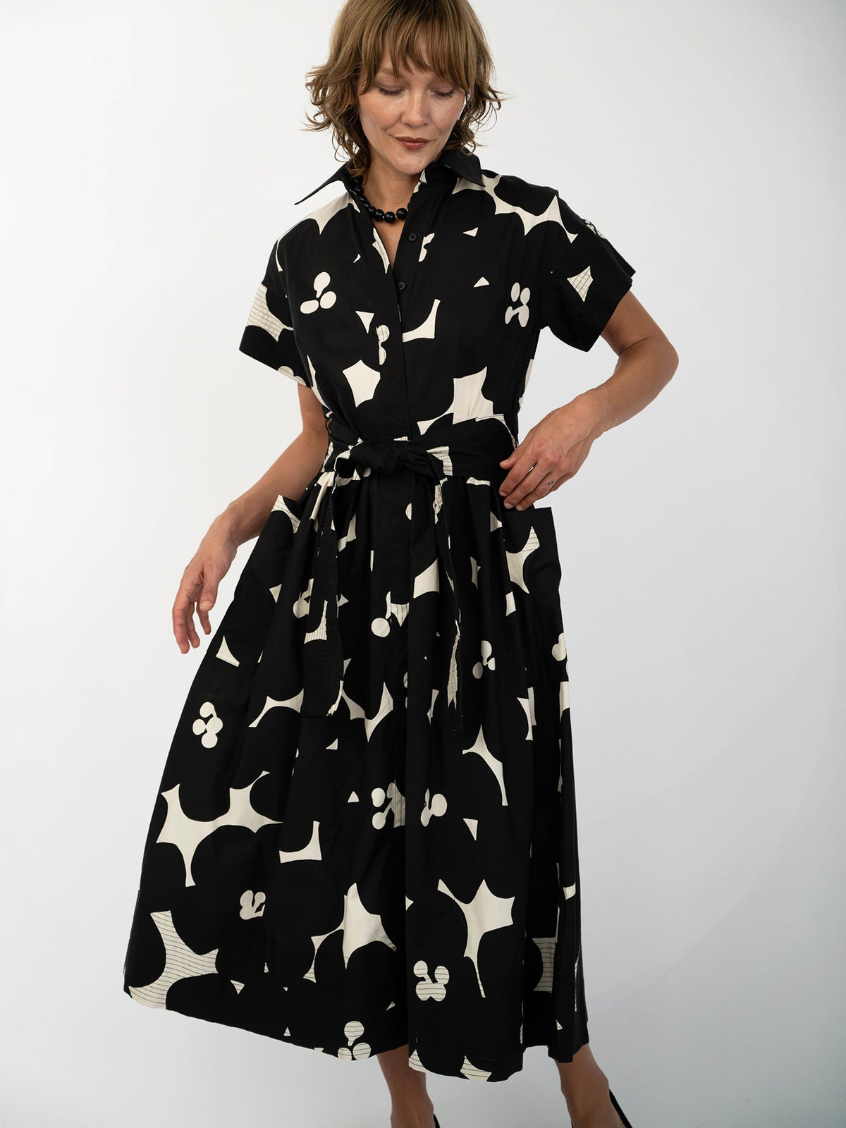 HEIDI dress Jumbo Blooms Black & Ivory - Lesley Evers-cotton dress-Dress-heidi