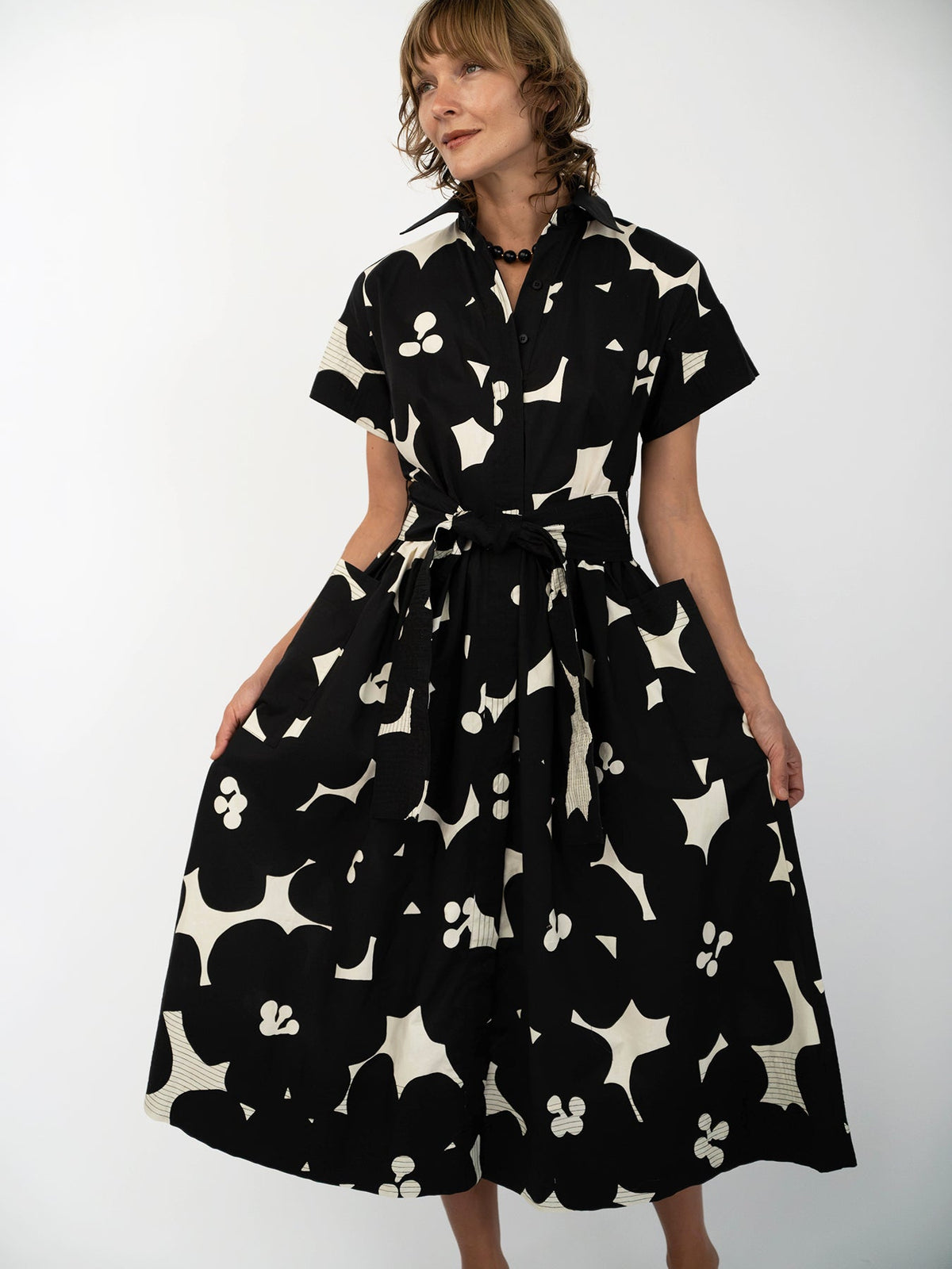 HEIDI dress Jumbo Blooms Black & Ivory - Lesley Evers-cotton dress-Dress-heidi