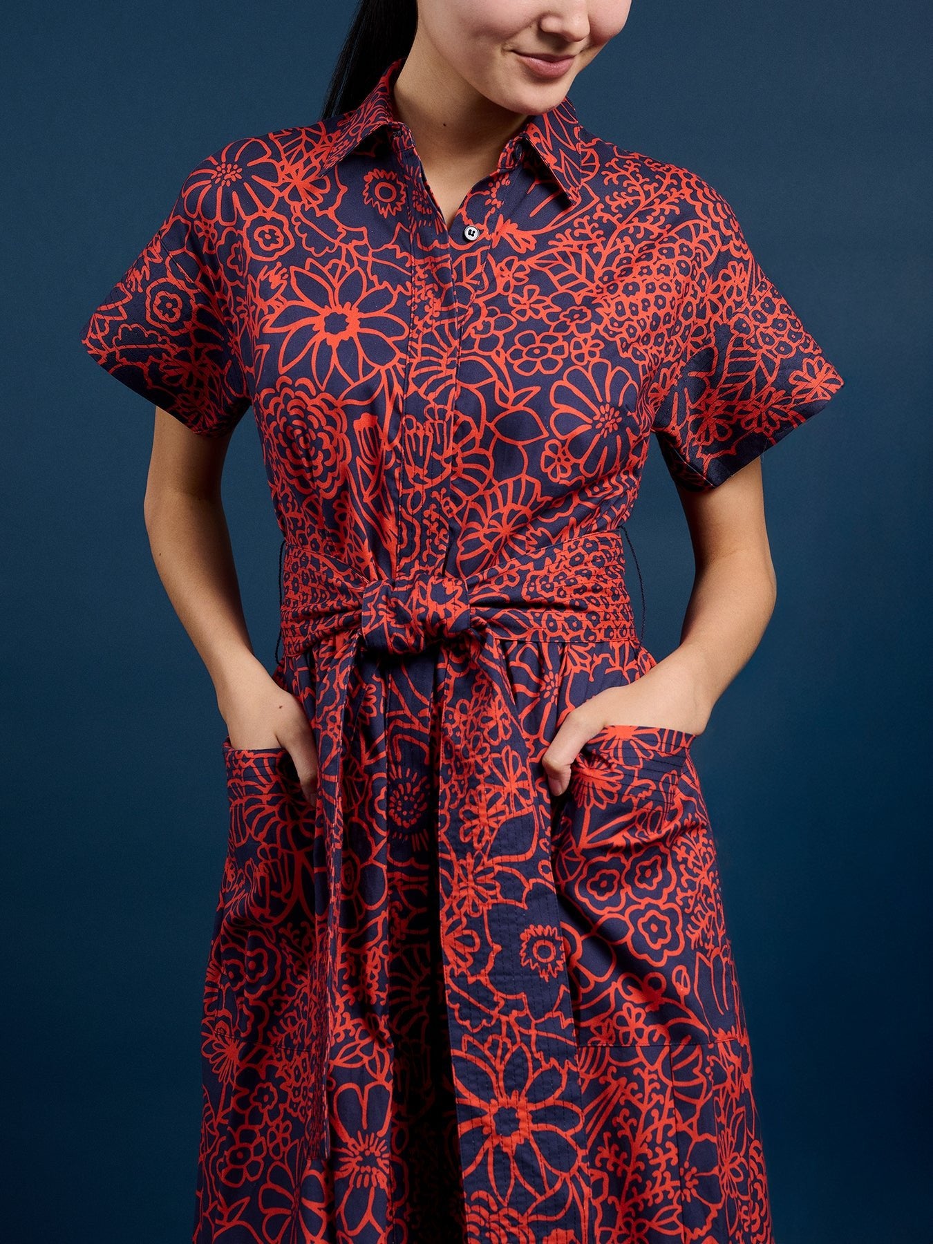 HEIDI dress Midsummer Navy and Red - Lesley Evers - cotton dress - Dress - heidi