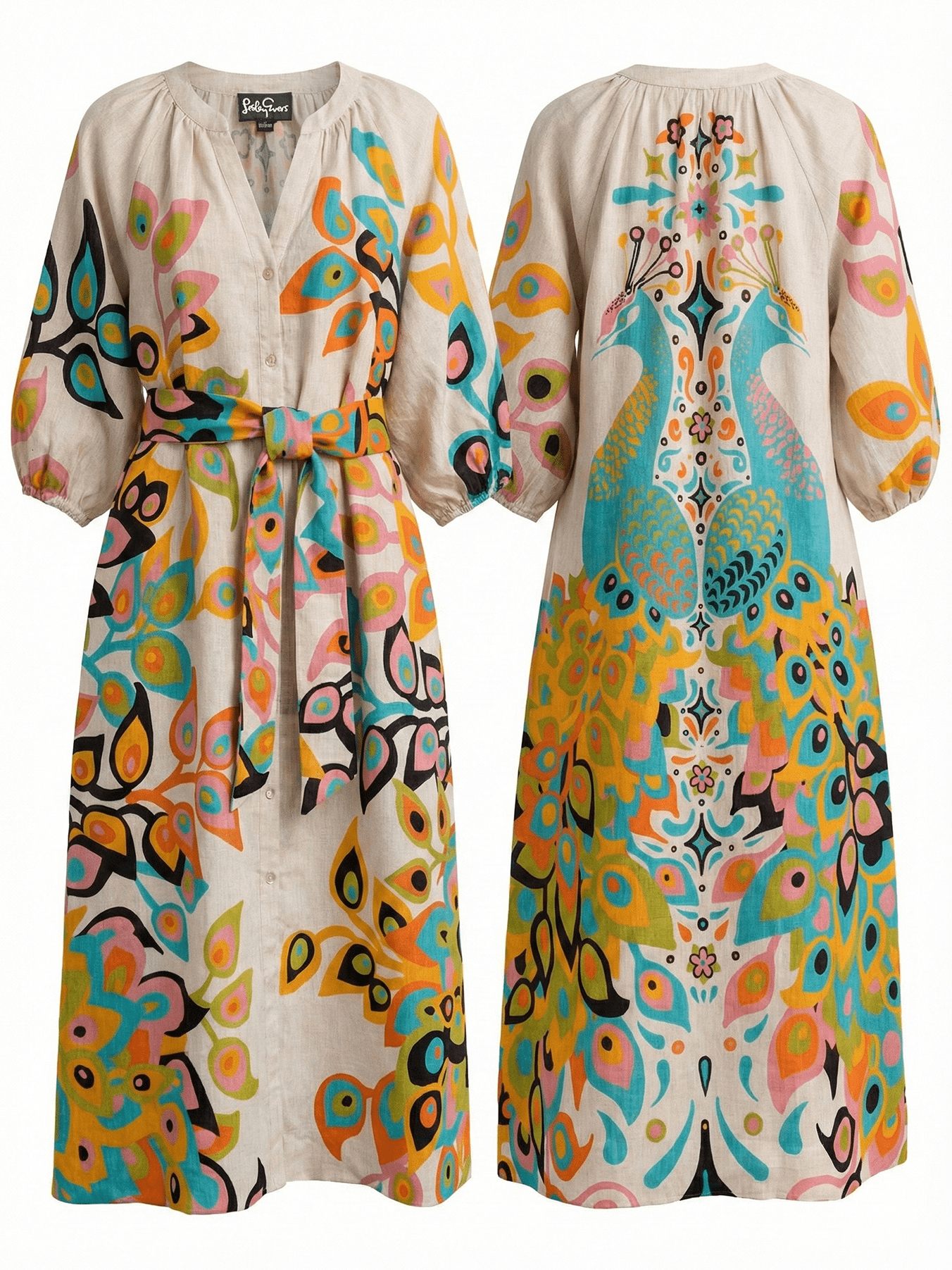 Henrietta Dress Peacock Natural - Lesley Evers -