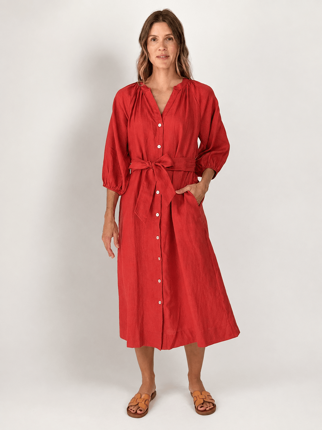 HENRIETTA dress Terra Cotta - Lesley Evers-Dress-linen dress-new