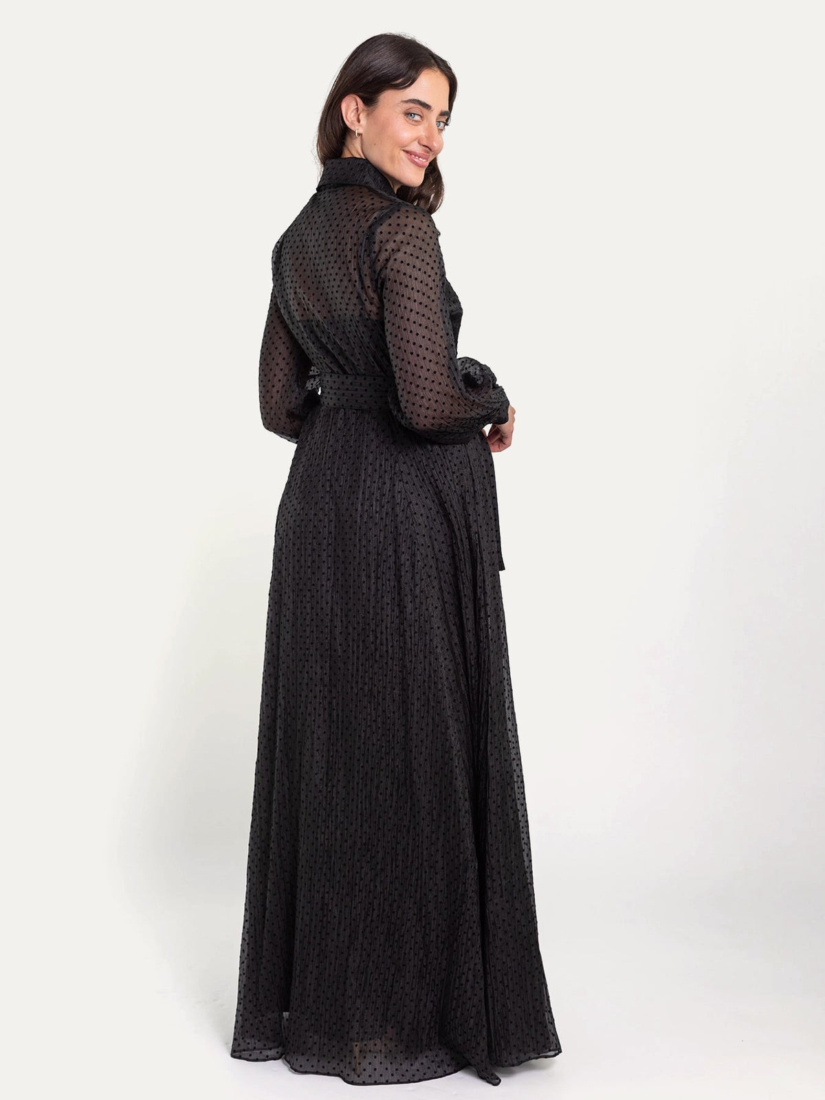 ISADORA dress Black Velvet Dots - Lesley Evers-Dress-formal-gown