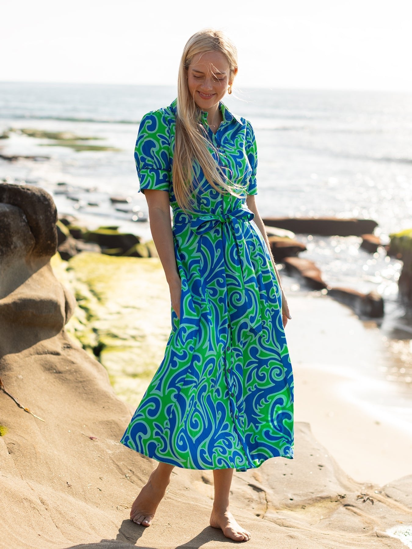 JANE dress Filigree Green - Lesley Evers - cotton dress - Dress - Printed Dress