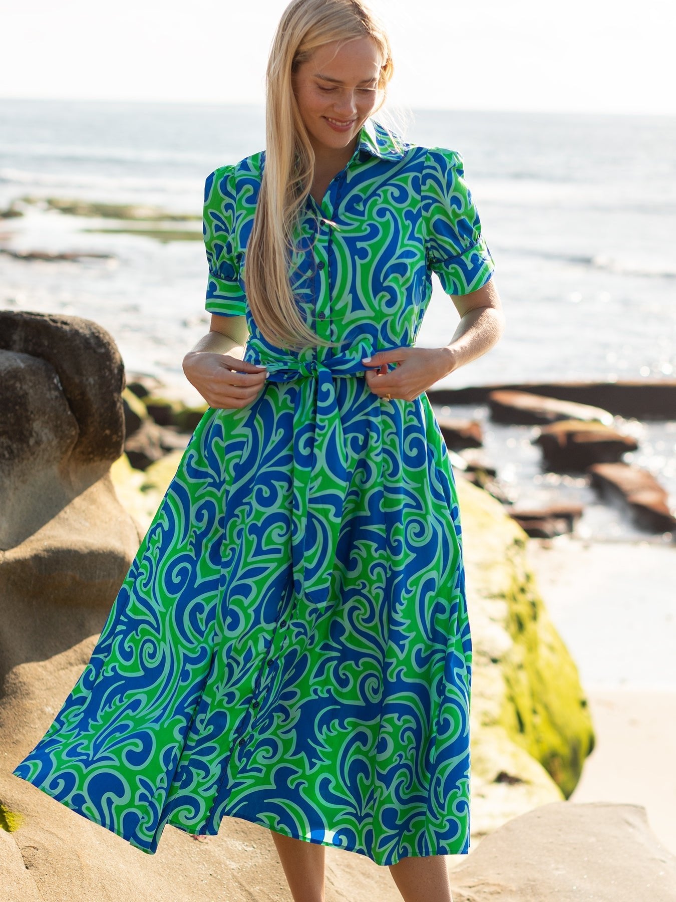 JANE dress Filigree Green - Lesley Evers - cotton dress - Dress - Printed Dress