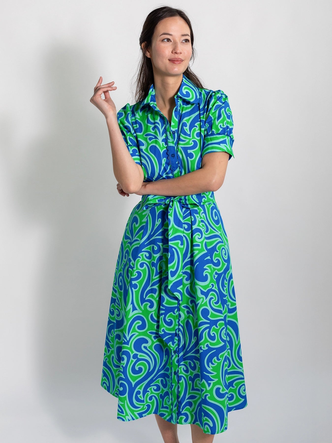 JANE dress Filigree Green - Lesley Evers - cotton dress - Dress - Printed Dress
