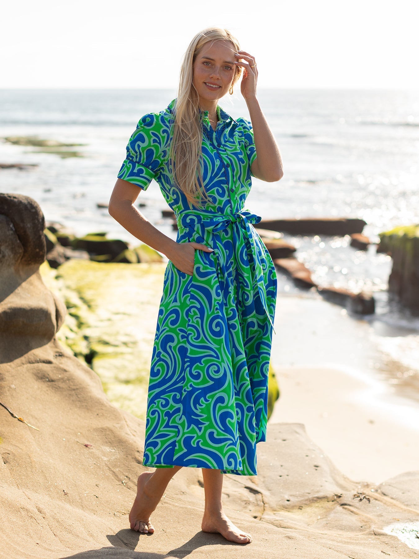 JANE dress Filigree Green - Lesley Evers - cotton dress - Dress - Printed Dress