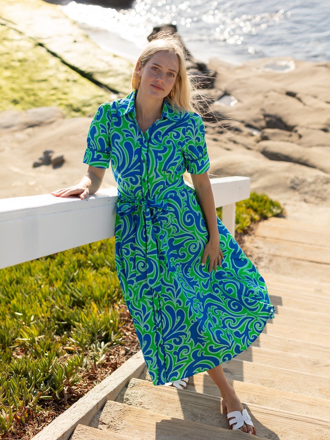 JANE dress Filigree Green - Lesley Evers - cotton dress - Dress - Printed Dress