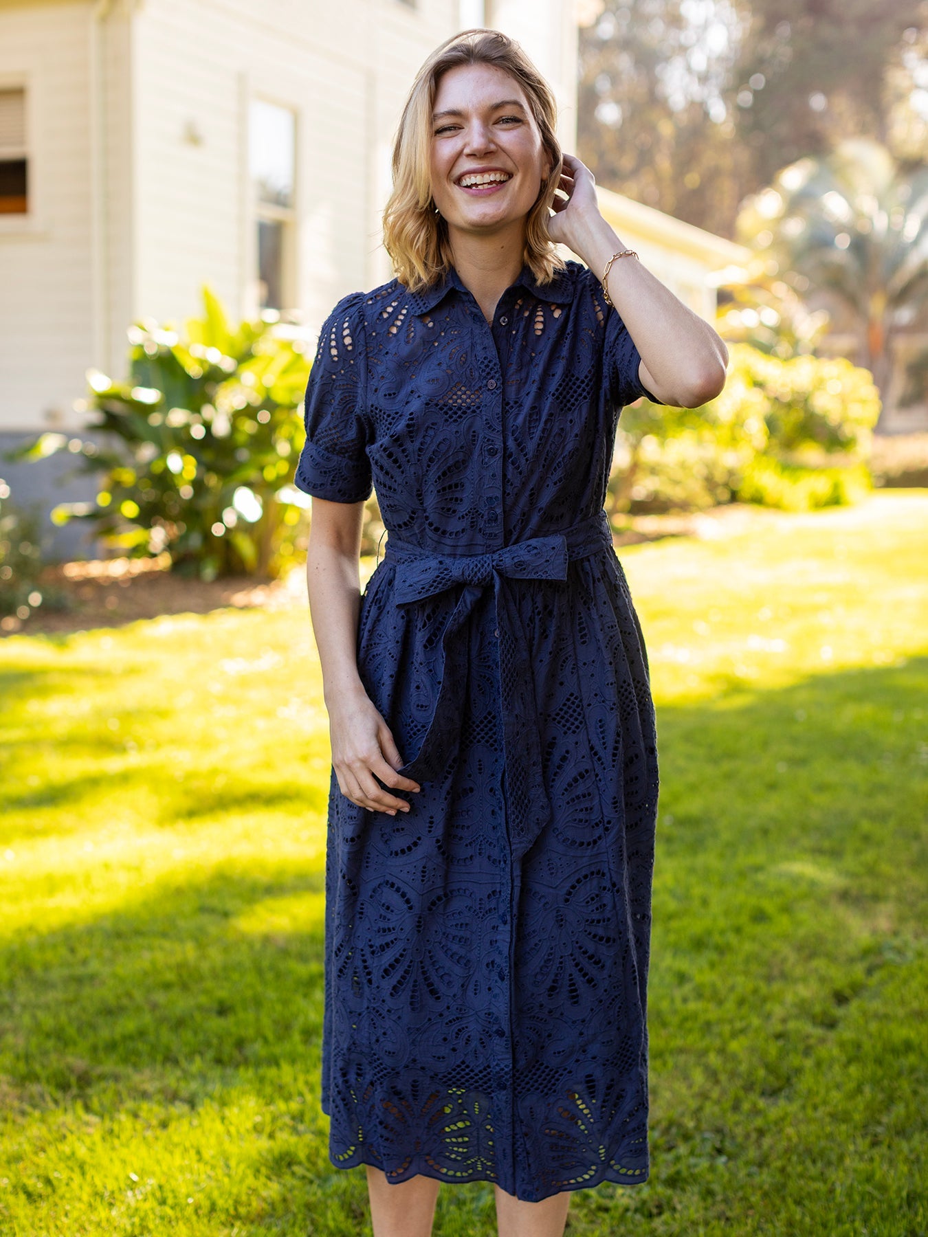 JANE dress Navy Eyelet - Lesley Evers - Dress - eyelet - eyelet dress