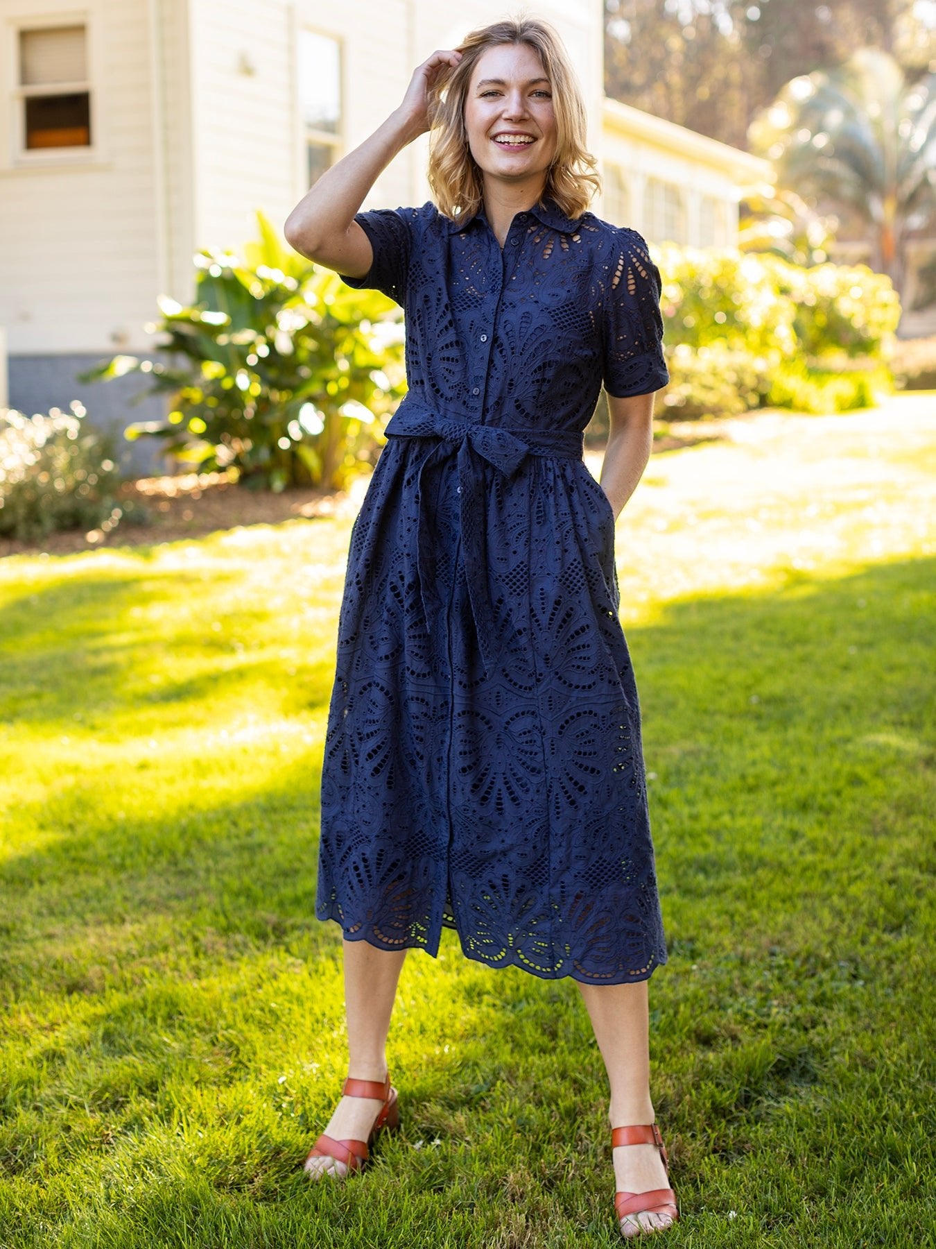 JANE dress Navy Eyelet - Lesley Evers - Dress - eyelet - eyelet dress