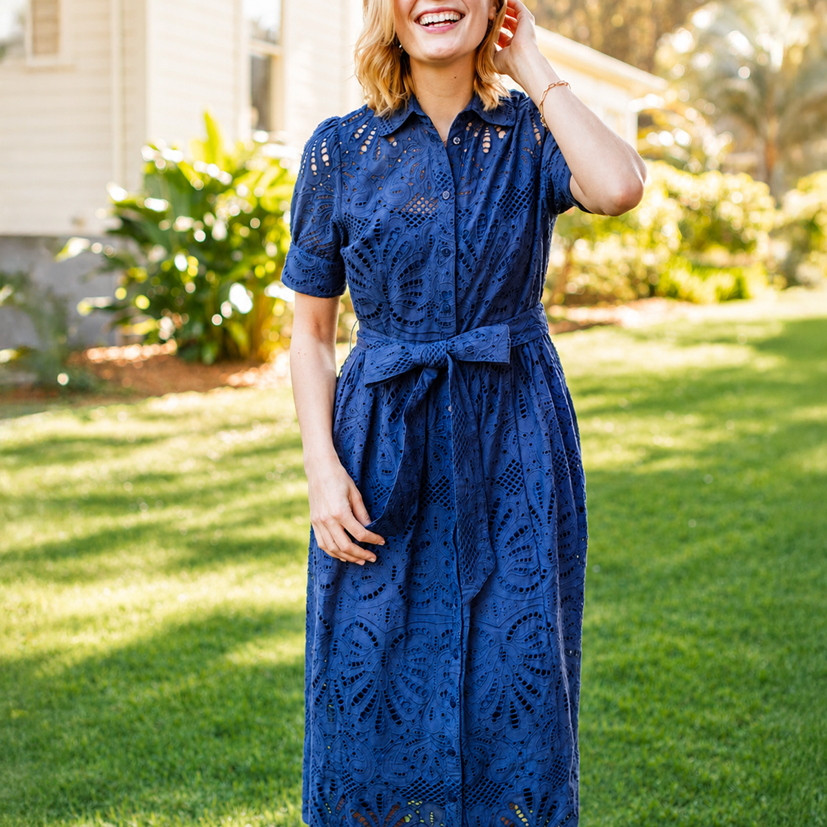 JANE dress Navy Eyelet