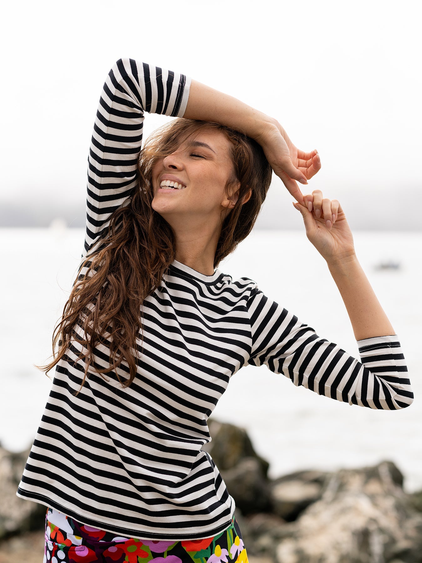 JEANETTE tee Black & Ivory Stripe - Lesley Evers - Black - black and white - Shop