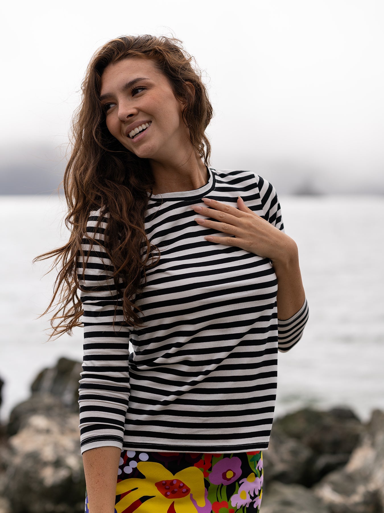 JEANETTE tee Black & Ivory Stripe - Lesley Evers - Black - black and white - Shop