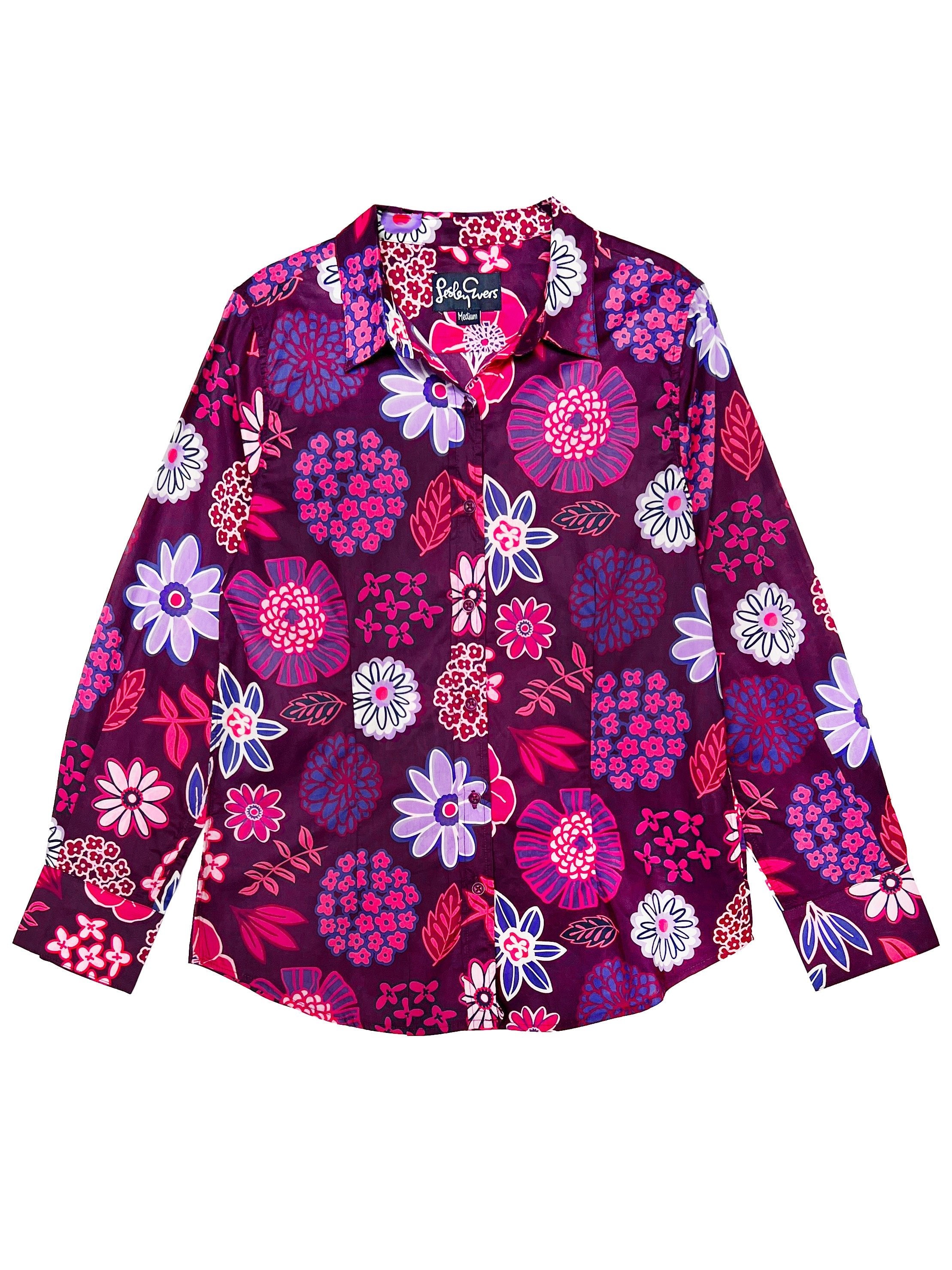 KATHRYN blouse Dazzle Flower Magenta - Lesley Evers-kathryn-Pink-pink blouse