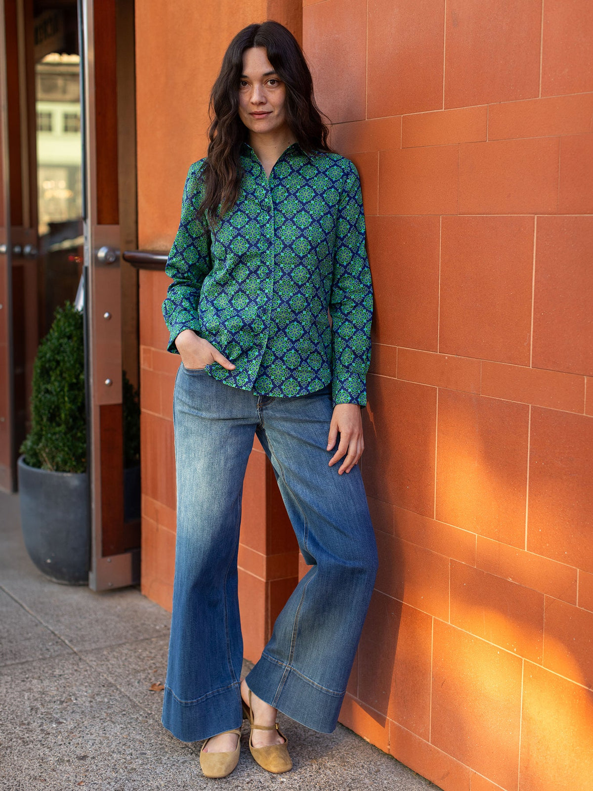 KATHRYN blouse Talavera Navy and Green - Lesley Evers-Bird Collection-birds-Catherine