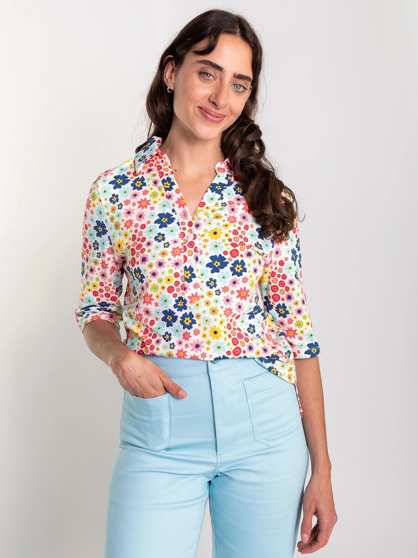KIMMY top Bloom True - Lesley Evers - Button Top - clothing - colorful