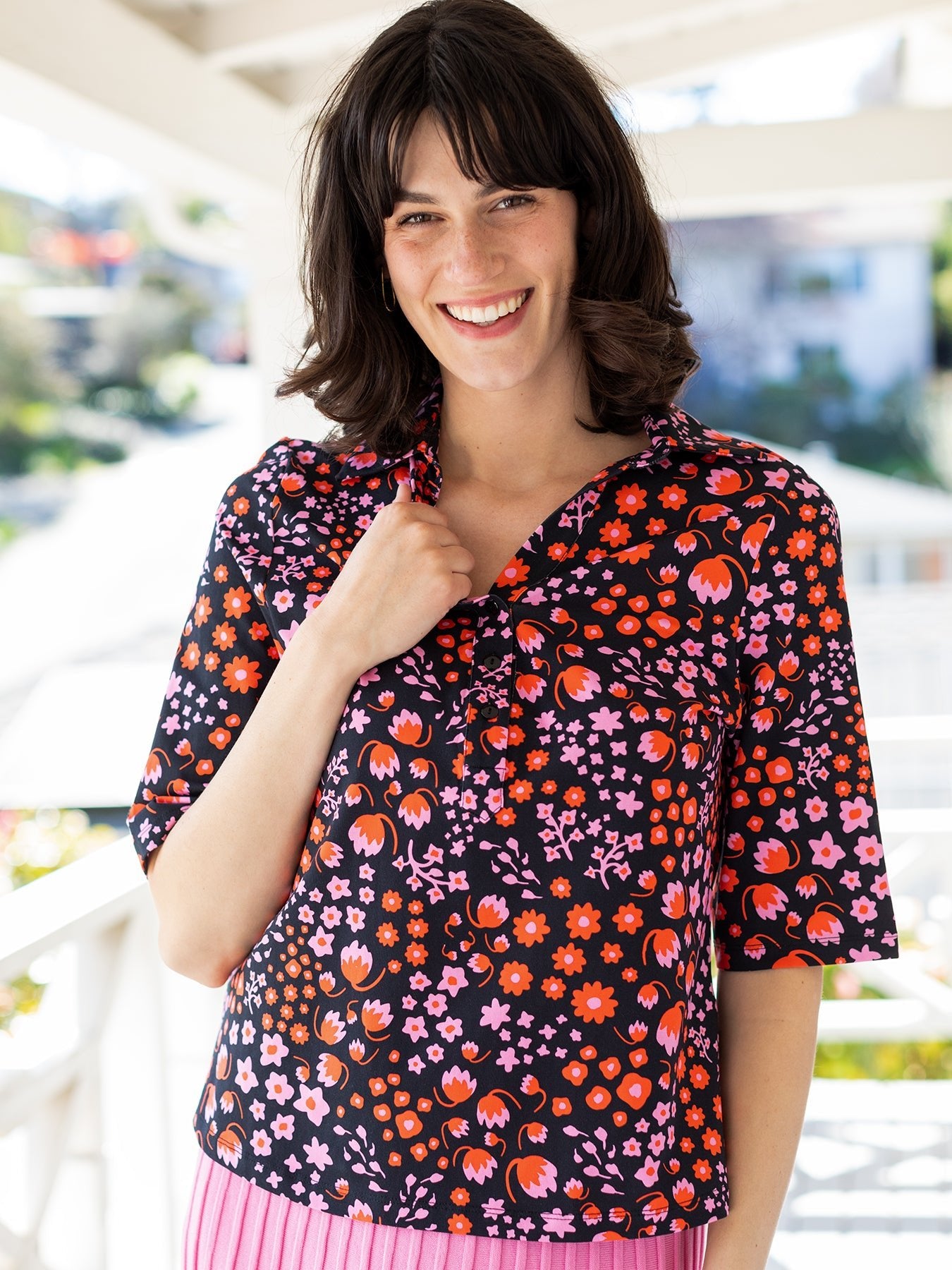 KIMMY top Blossom Breeze Red - Lesley Evers - Button Top - clothing - colorful