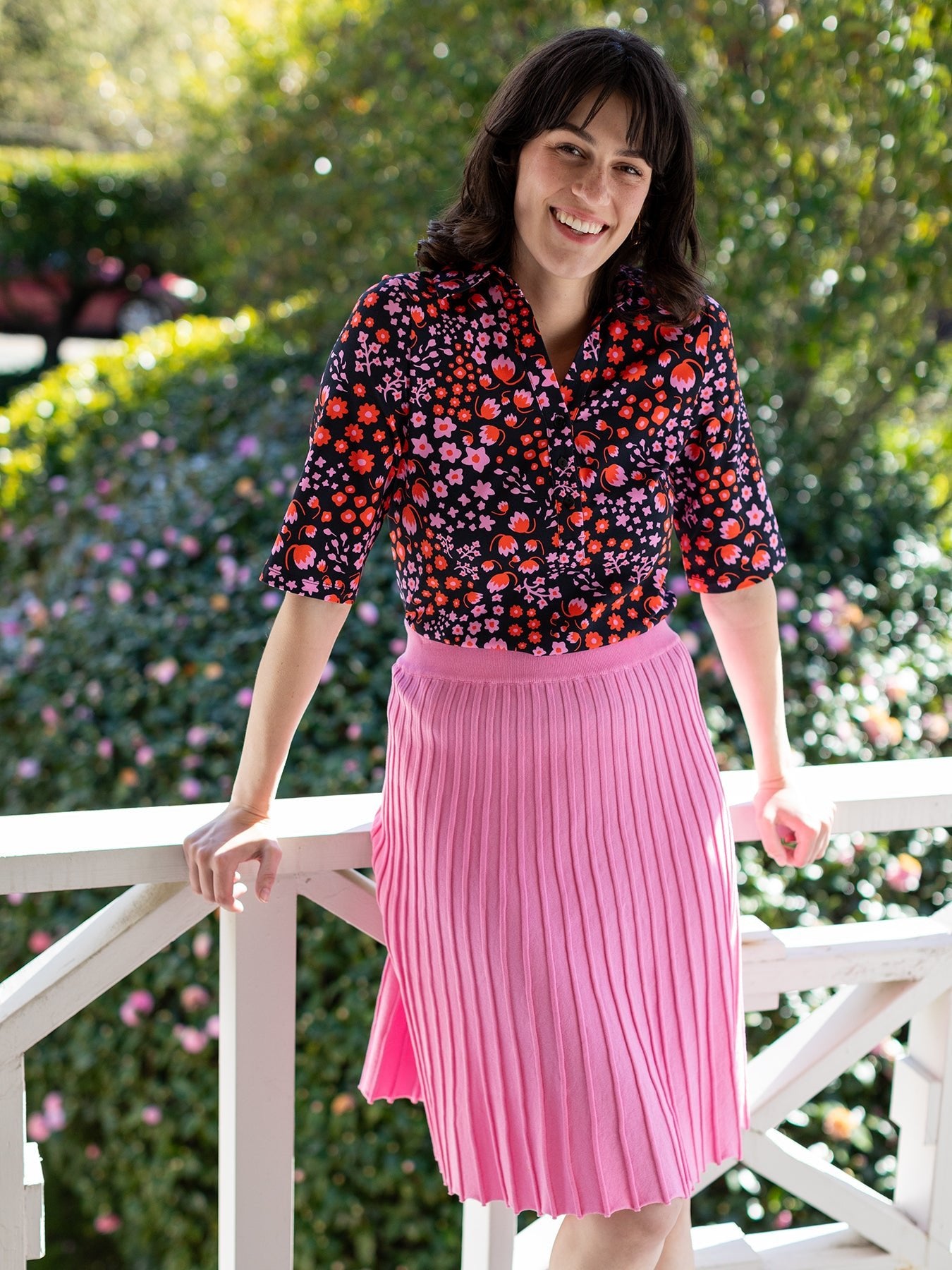 KIMMY top Blossom Breeze Red - Lesley Evers - Button Top - clothing - colorful
