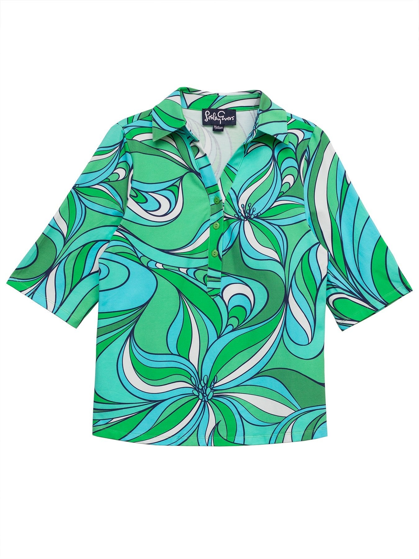 KIMMY top Del Mar Seafoam - Lesley Evers - Button Top - clothing - colorful