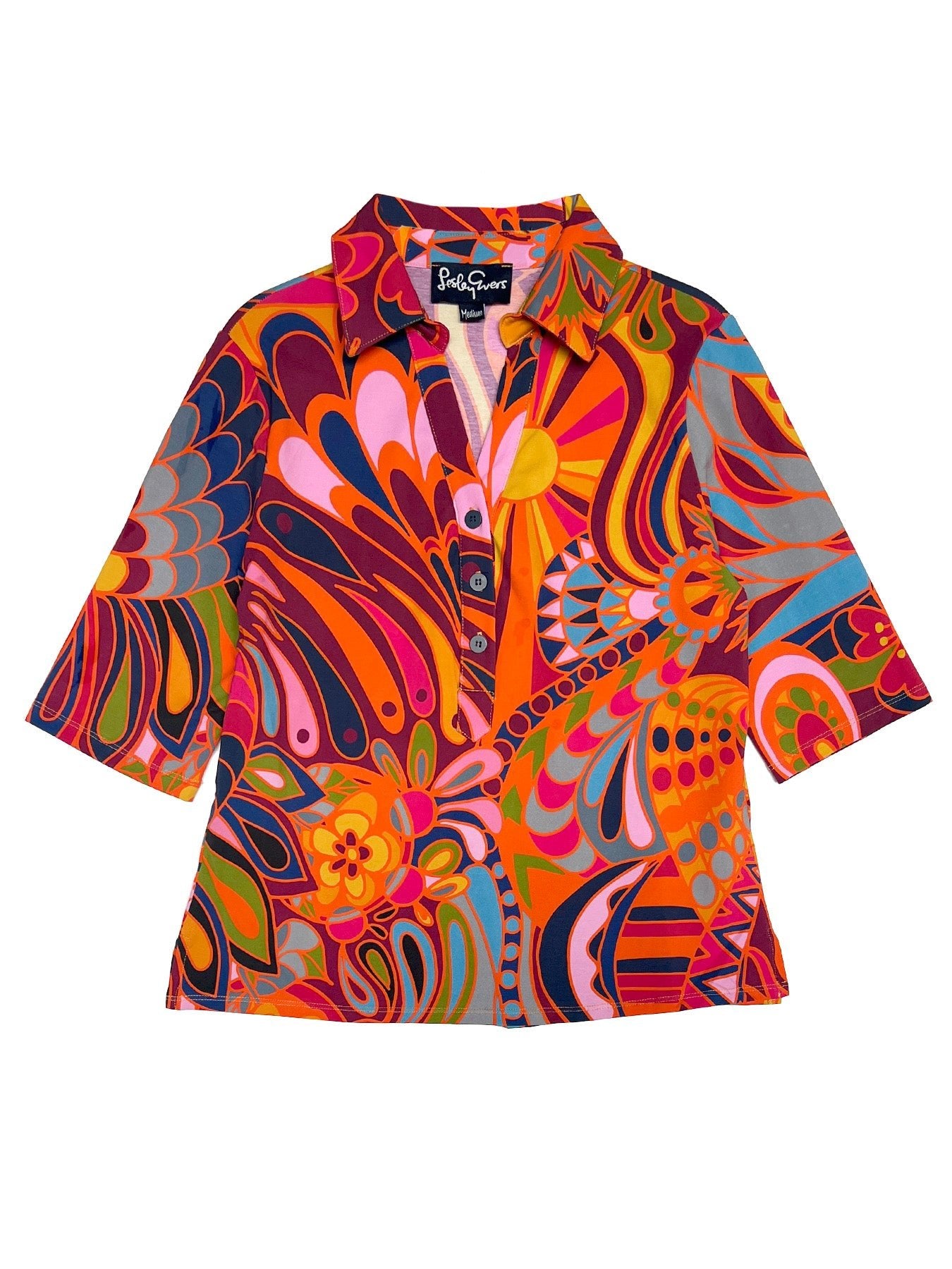 KIMMY top Shakalaka Orange - Lesley Evers-Button Top-clothing-colorful