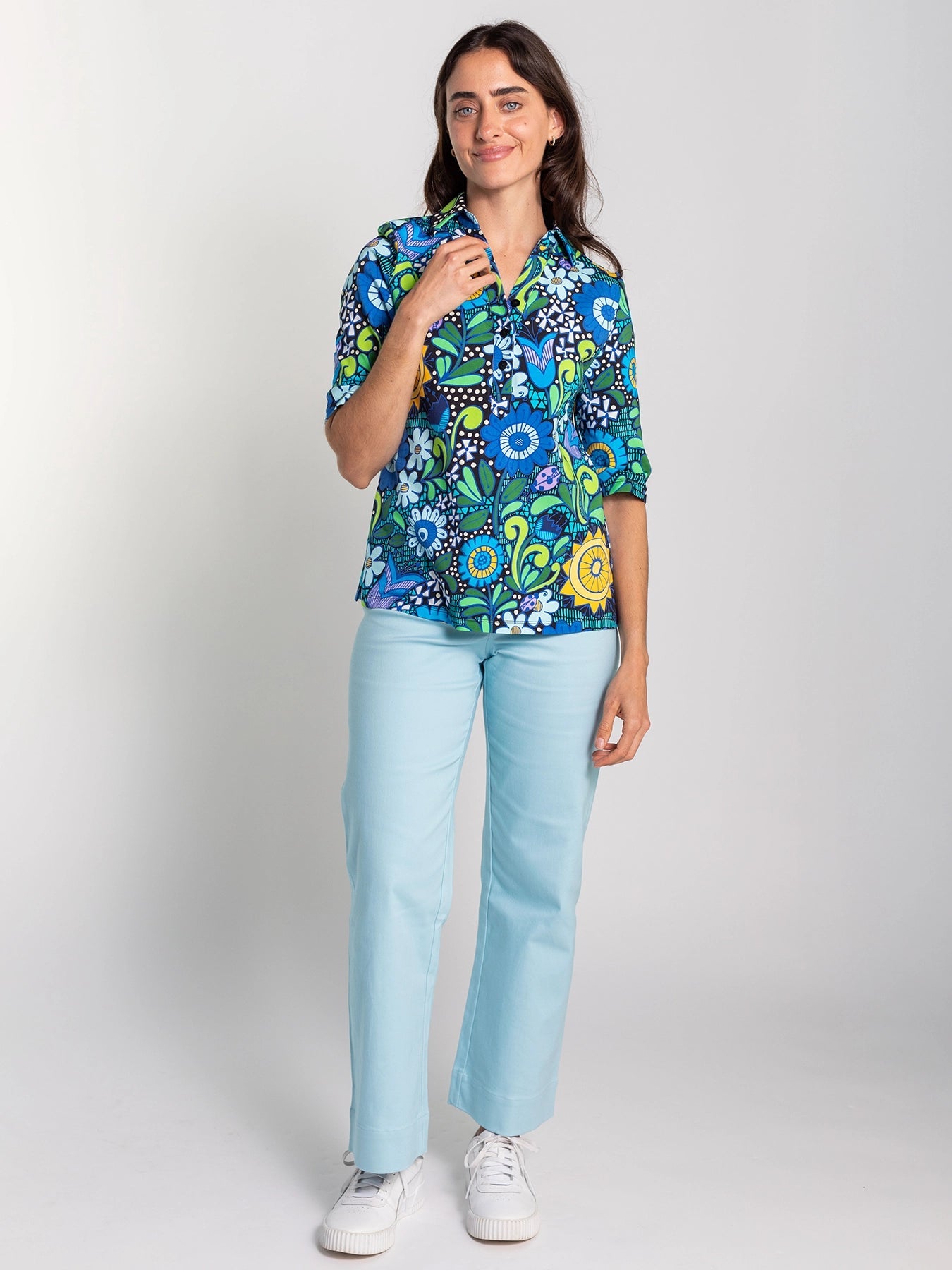 KIMMY top Sunshine Blue - Lesley Evers - Button Top - clothing - colorful
