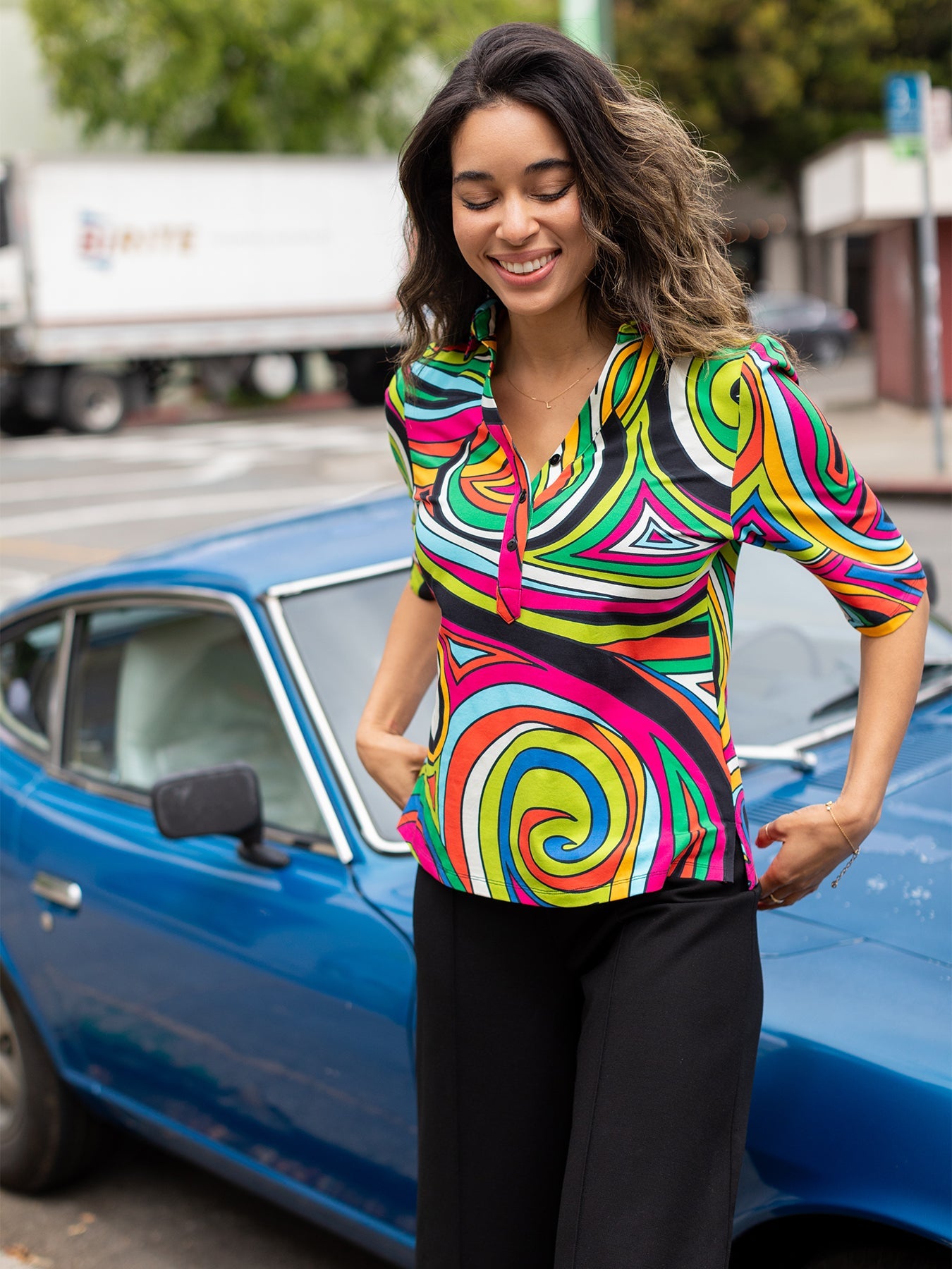 KIMMY top Swirl - Lesley Evers - Button Top - clothing - colorful